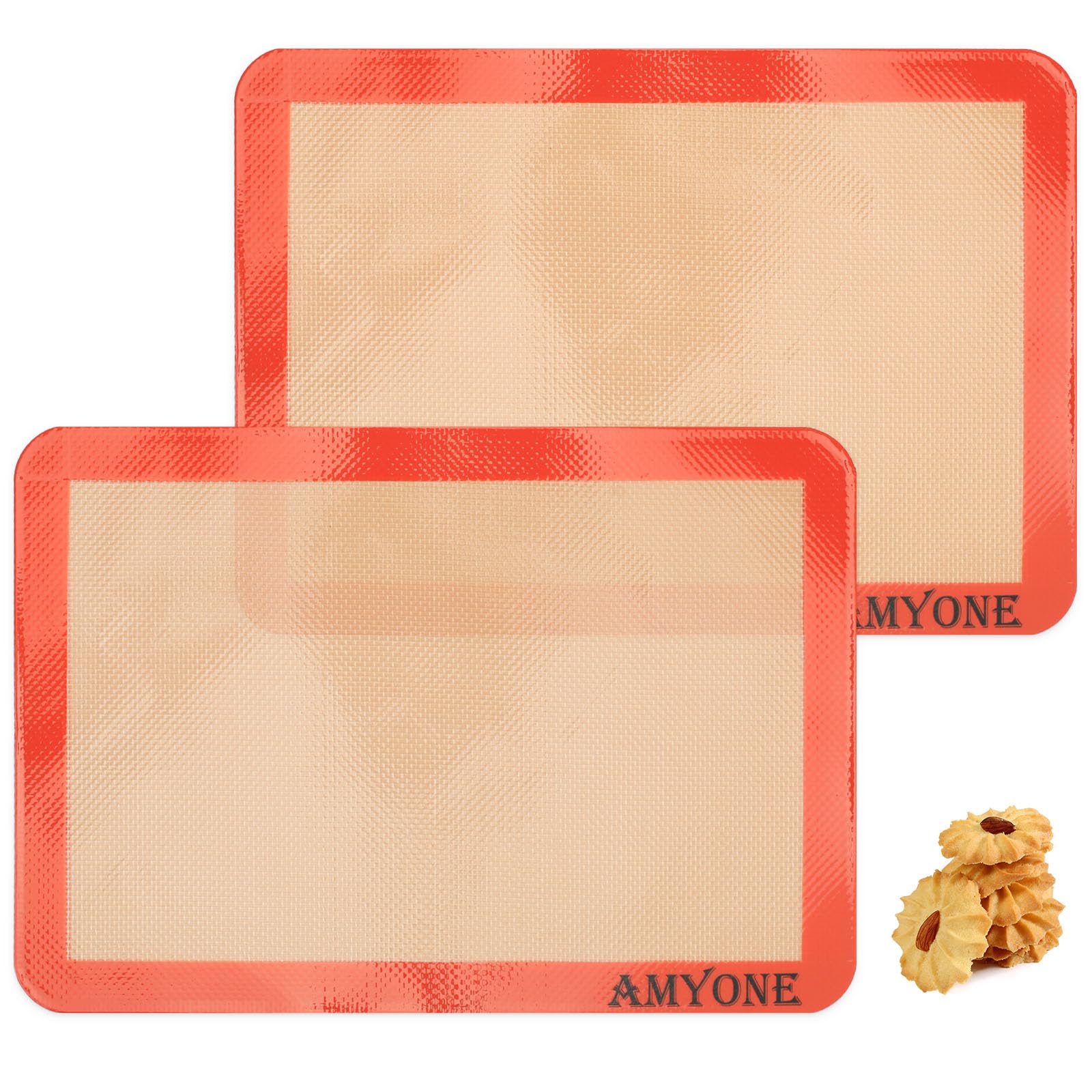 AMYONE 2-Pack Non-Stick Silicone Baking Mats - Quarter Size (9x13 Inches) for Cookie Sheets & Baking Pans | Reusable, Durable & Heat-Resistant | Perfect for Baking Cookies, Pastries, Roasting Veggies & More | Compatible with Nordic Ware Naturals Quarter Sheet Pans