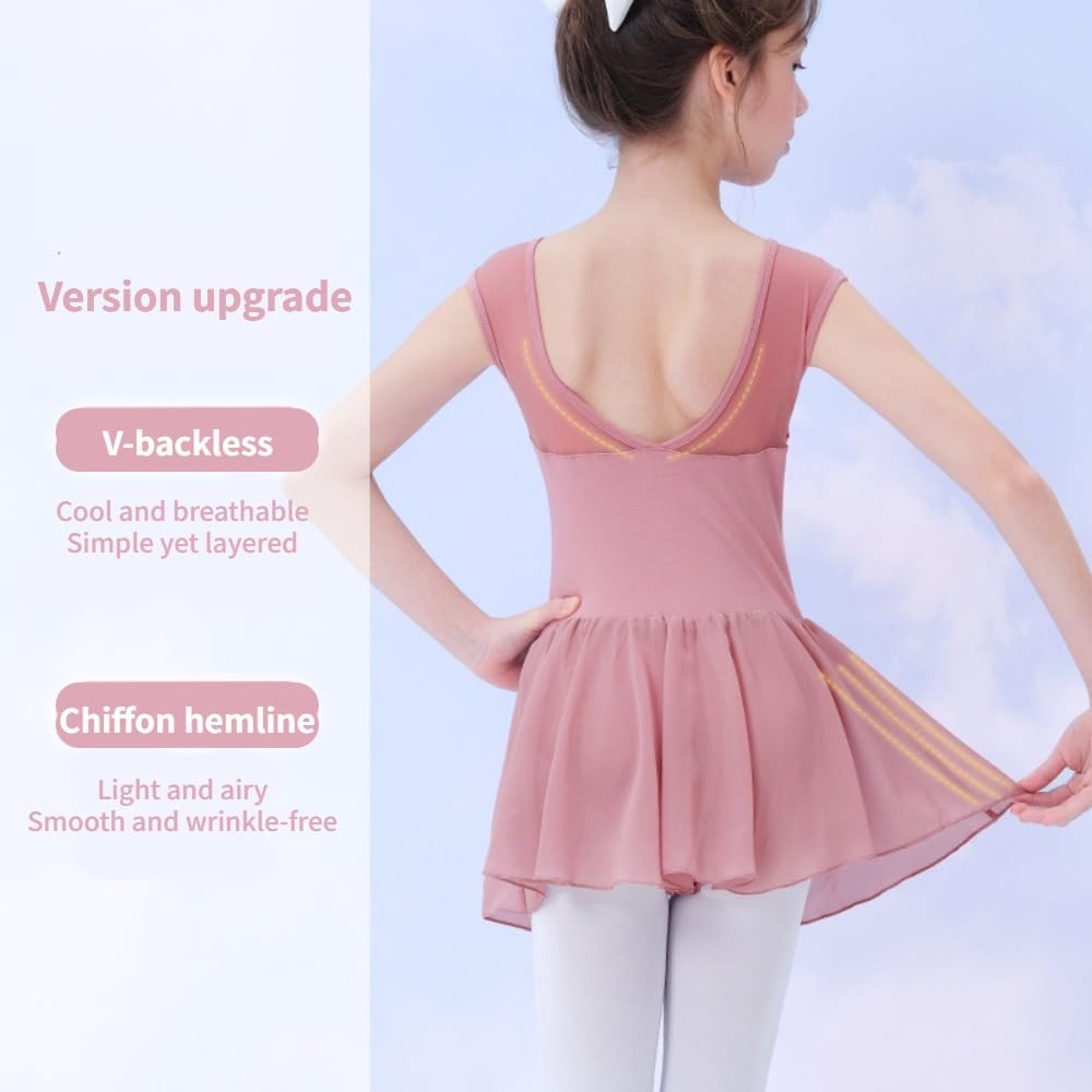 Girl's Ballet Leotard with Skirt - Toddler to Big Girl Dance Outfit for Ballet Class, Recital & Performance | Stretch Activewear for Comfort & Movement (Pink, Size 3-12)