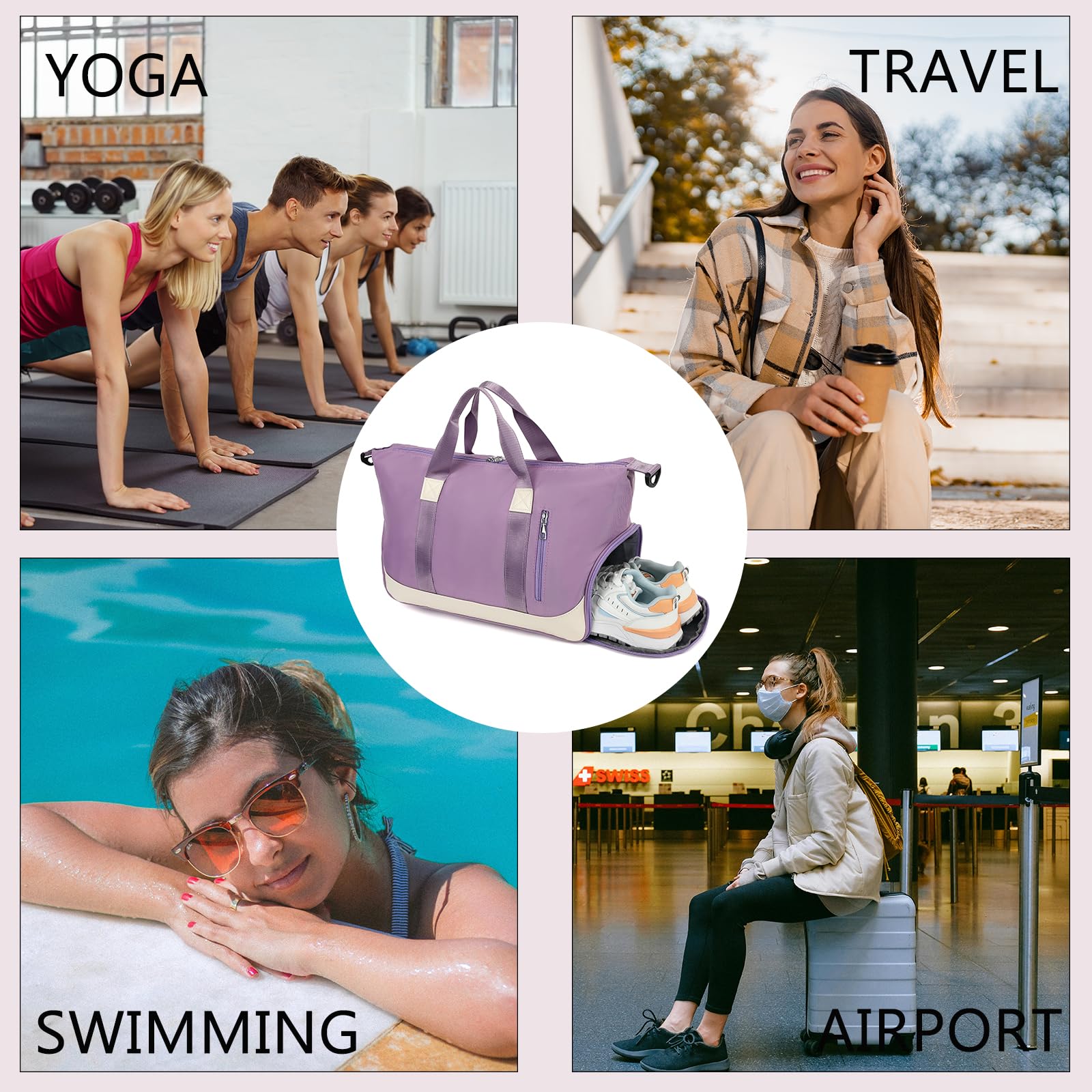 Small Sports Gym Bag & Travel Duffel Bag with Wet Pocket & Shoe Compartment - Lightweight Weekender Overnight Carry On Bag for Yoga, Workout, Gym, Travel | Perfect for Fitness Enthusiasts & Weekend Getaways