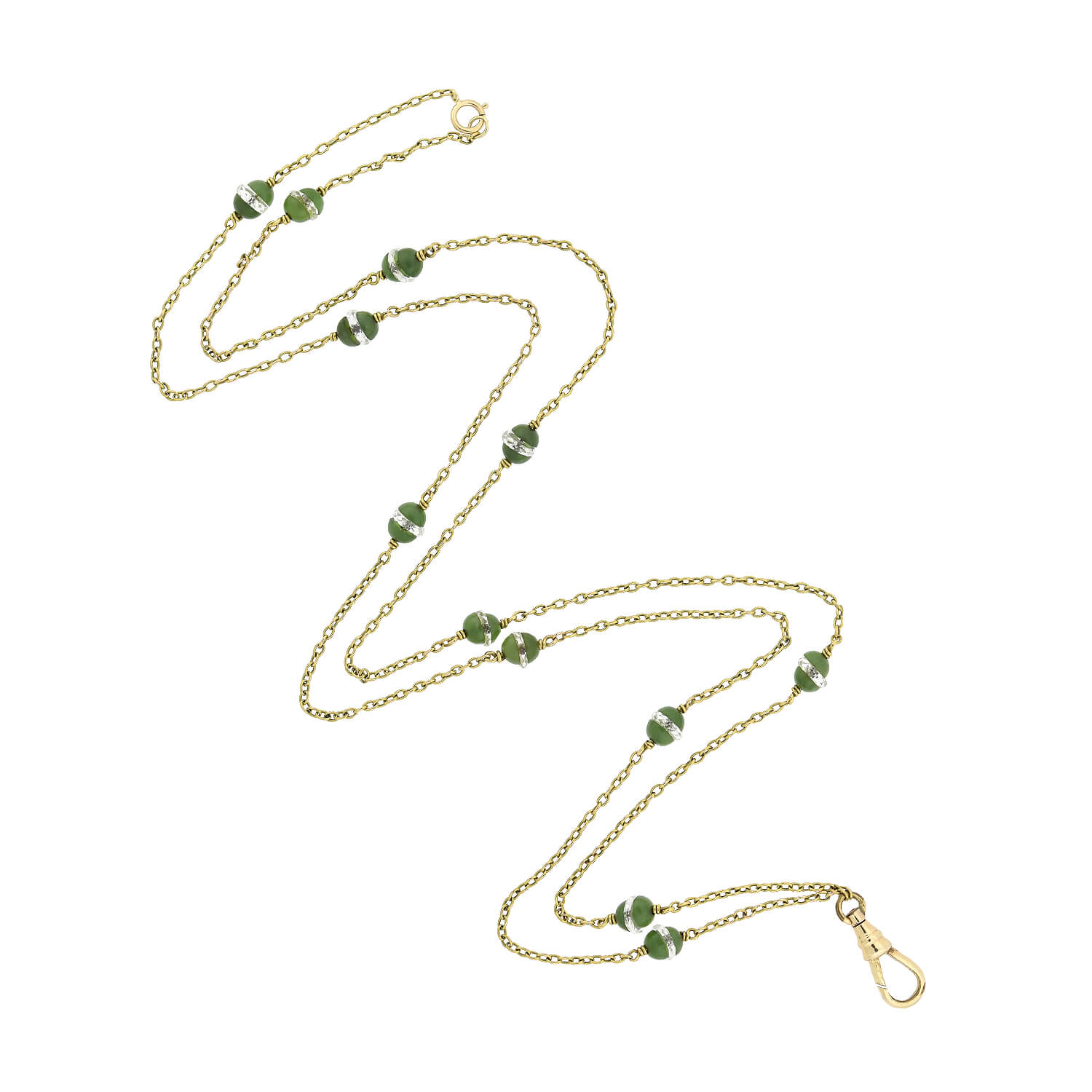 14K Gold Late Victorian Necklace with Rock Quartz Crystal & Jade - Elegant Vintage Jewelry for Women, Perfect for Weddings, Parties & Special Occasions