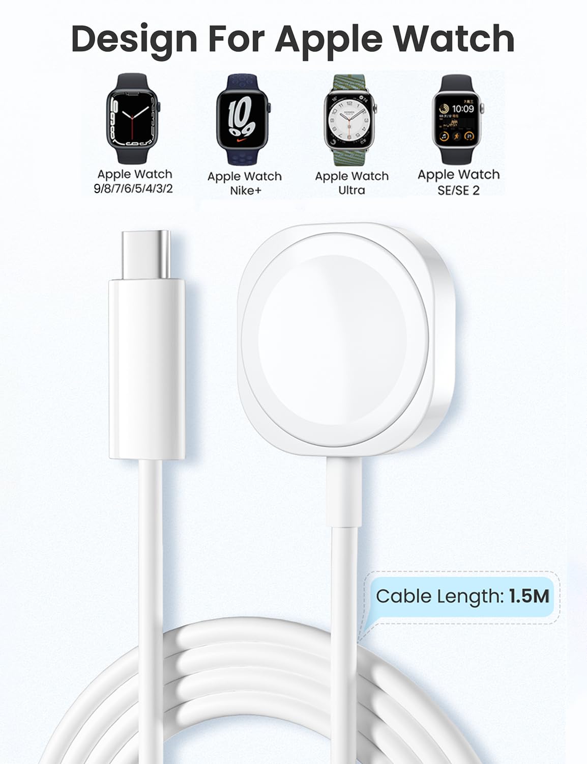 FUVOKI Fast Magnetic Charger for Apple Watch - 5ft USB-C Charging Cable Compatible with Apple Watch Series 10/9/8/7/SE2/6/5/4/3/2/SE/Ultra | Portable Wireless iWatch Charger for Home, Office & Travel