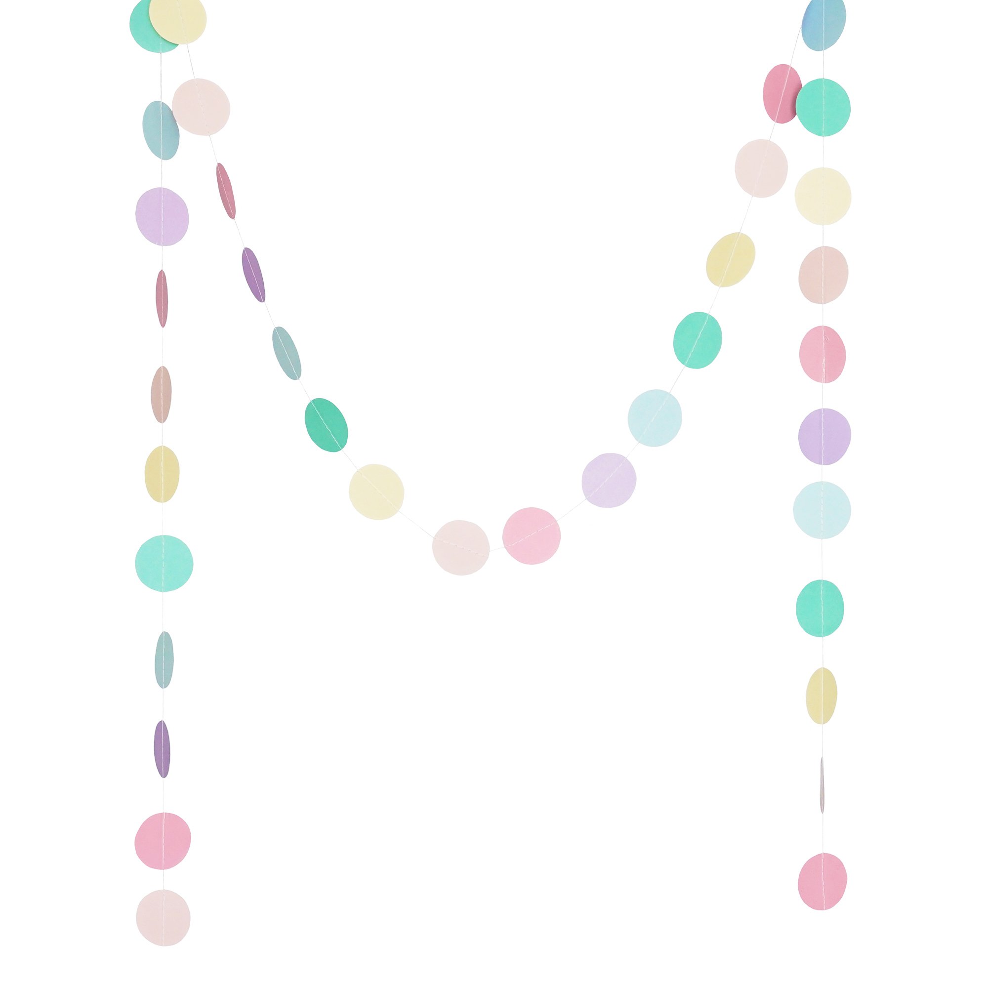 Circle Dots Paper Party Garland Streamer - 10ft Rainbow Pastel Backdrop Decor for Birthday, Baby Shower & Wedding Decorations