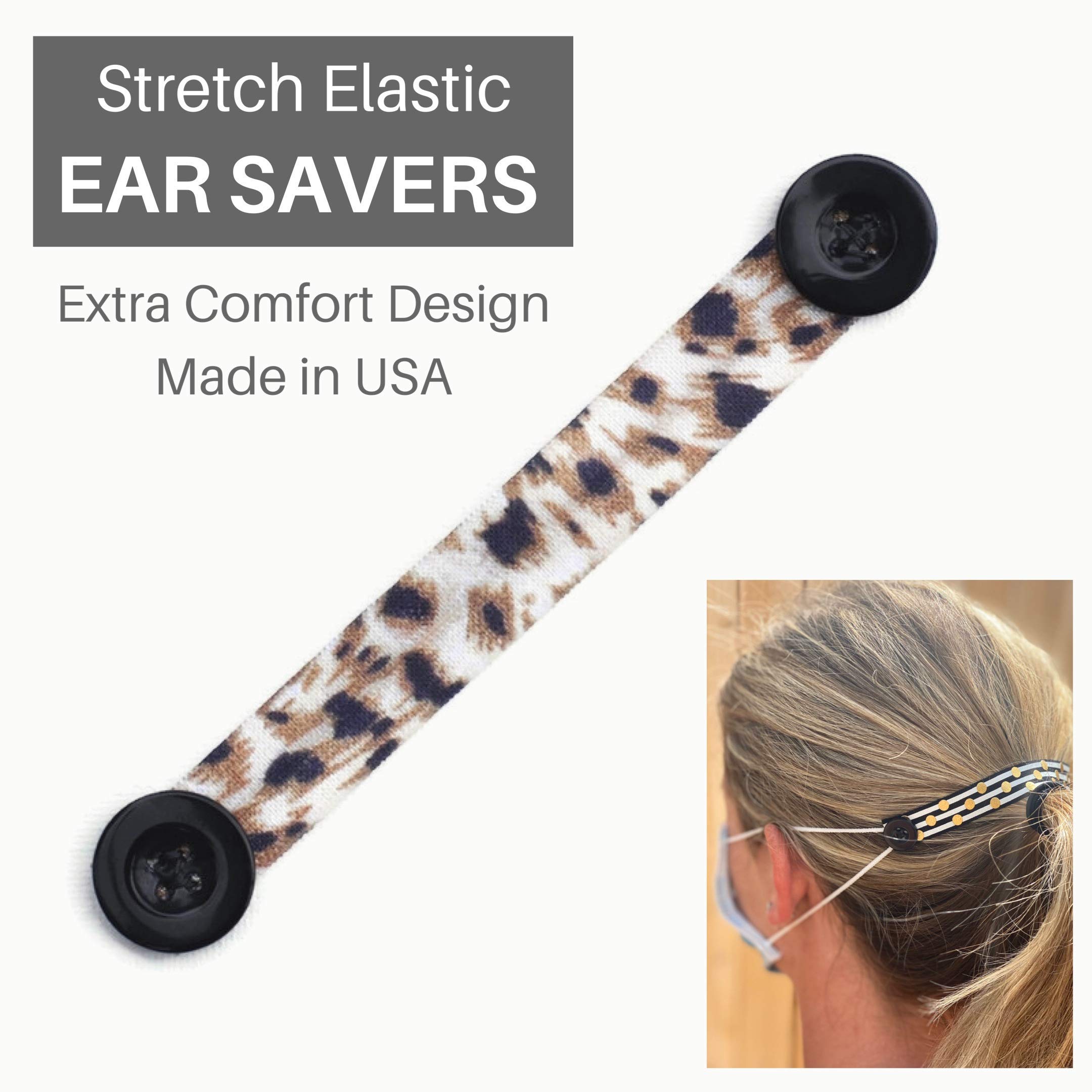Ear Savers - Adjustable Elastic Ear Saver with Button for Comfort - Headband with Button for Face Masks - Mask Extender for All-Day Wear - Stylish Animal Print Design - Perfect for Work, School, Travel & Healthcare Professionals
