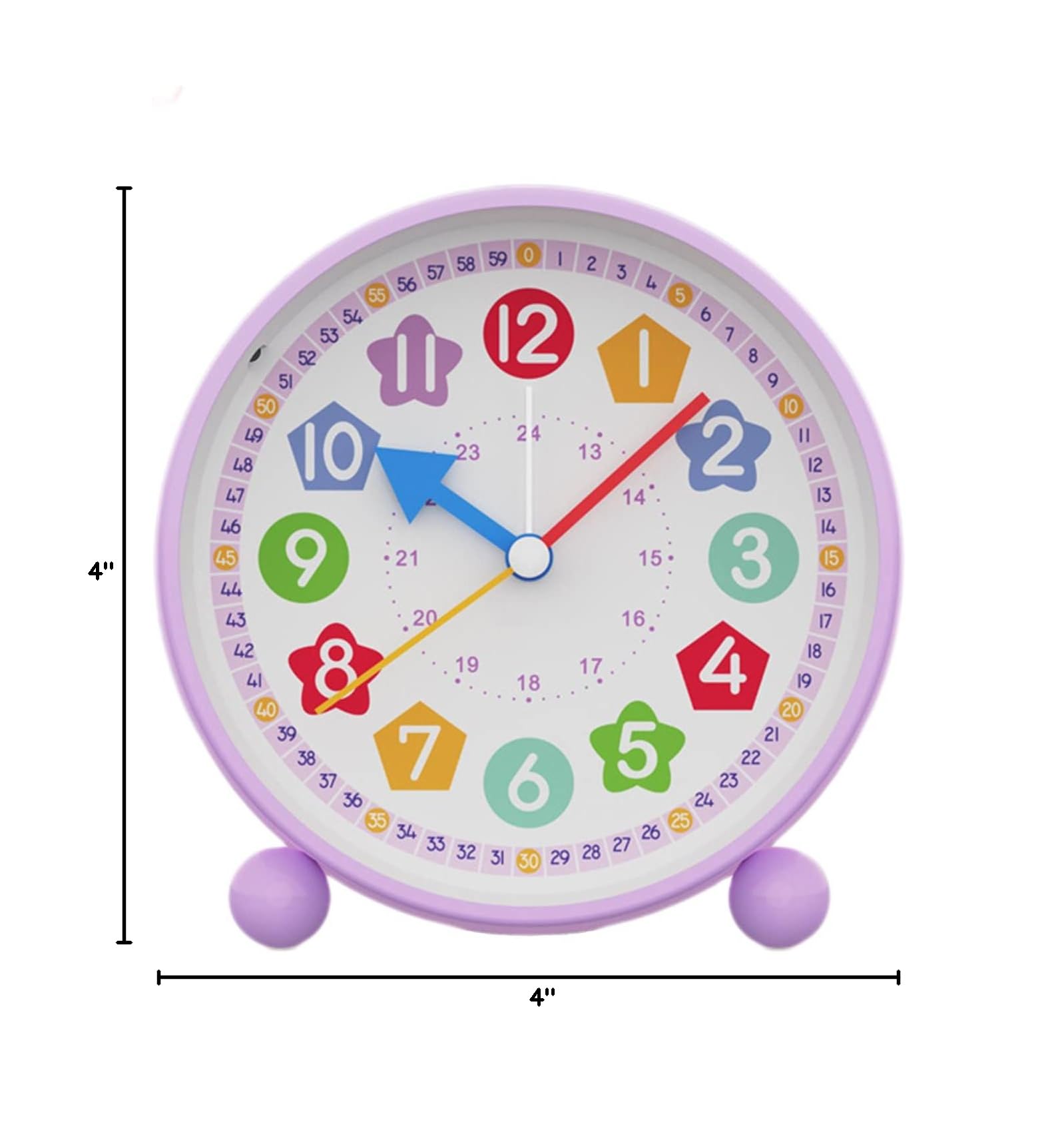 Educational Analog Alarm Clock for Kids - 4 Inch Silent Non-Ticking Teaching Clock with Night Light | Perfect for Bedroom, Nursery & Classroom Learning | Purple Cute Desk Clock for Girls & Boys
