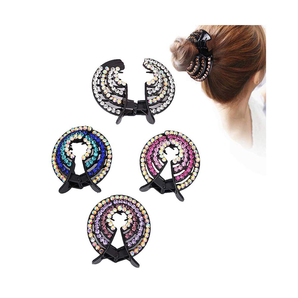Elegant Rhinestone Hair Claw Clips & Ponytail Holders - 4Pcs Set for Women | Hair Bows, Pins, Bun Makers & Wraps | Perfect for Parties, Weddings & Everyday Styling