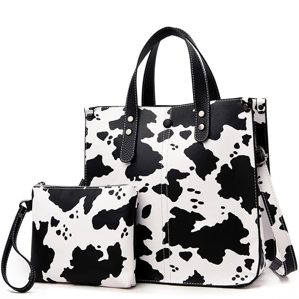 Downupdown Women's Animal Print Leather Shoulder Bag & Tote Purse Set - 2Pcs Stylish Handbags for Work, Office & Daily Use | Durable Satchel & Ladies Tote Bag for Business, Shopping & Travel
