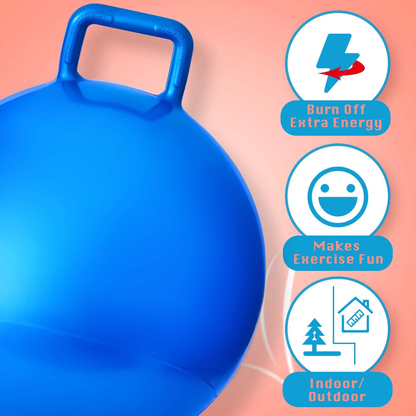 Lewtemi 3-Pack 29 Inch Bouncing Balls with Handles - Outdoor Hopper Jumping Balls for Kids & Adults - Includes Air Pump for Sports, School Games, Exercise (Red, Blue, Green) - Perfect for Playground, Gym Class, Backyard Fun & Physical Therapy