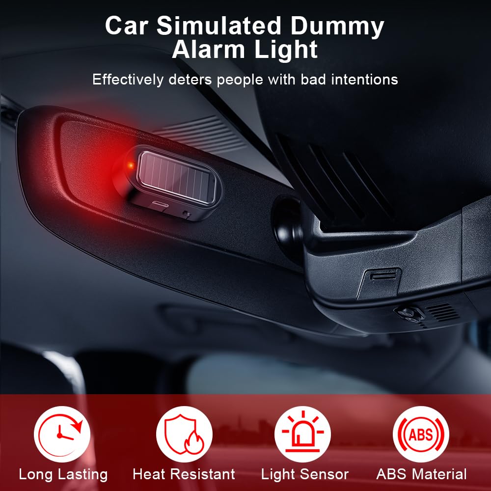 ELECTOP Solar Fake Car Alarm LED Light - Anti-Theft Security with USB Charging (4PCS, Red) for Vehicle Safety