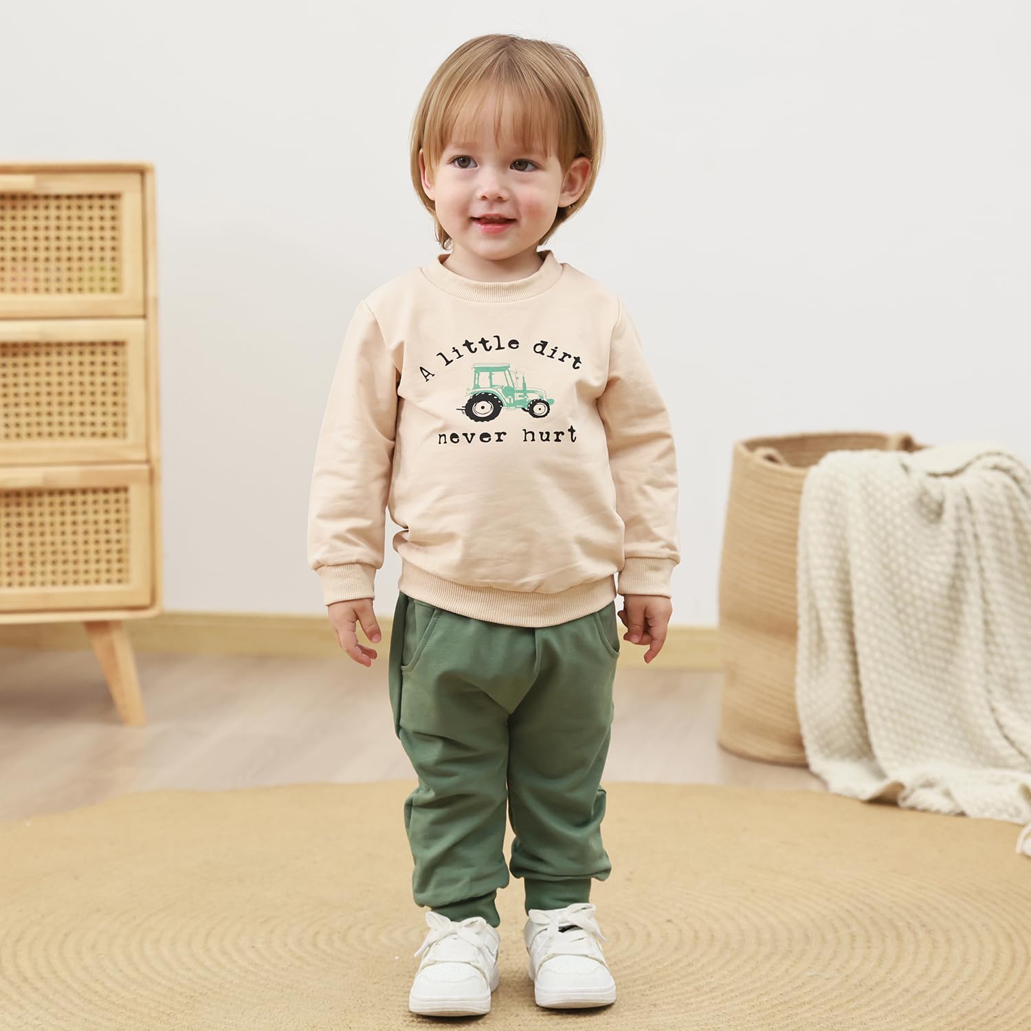 Yvowming Baby Boy Clothes - Cute Truck Print Long Sleeve Pullover & Pants Set | Warm Winter Outfit for Toddlers 12-24 Months | Perfect for Fall Playdates & Holiday Photos