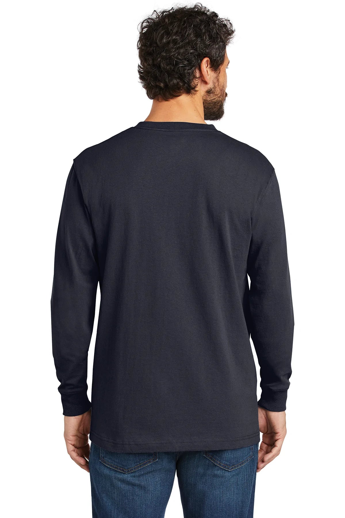 Carhartt Workwear Pocket Long Sleeve Custom T-Shirts for Men - Durable Navy Work Shirt with Chest Pocket - Perfect for Construction, Landscaping & Outdoor Jobs
