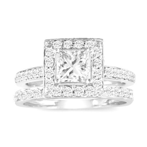 3pc Sterling Silver Halo Princess Cut Engagement & Wedding Ring Set for Women - Elegant Bridal Jewelry for Proposals, Anniversaries & Special Occasions (SP18-3)