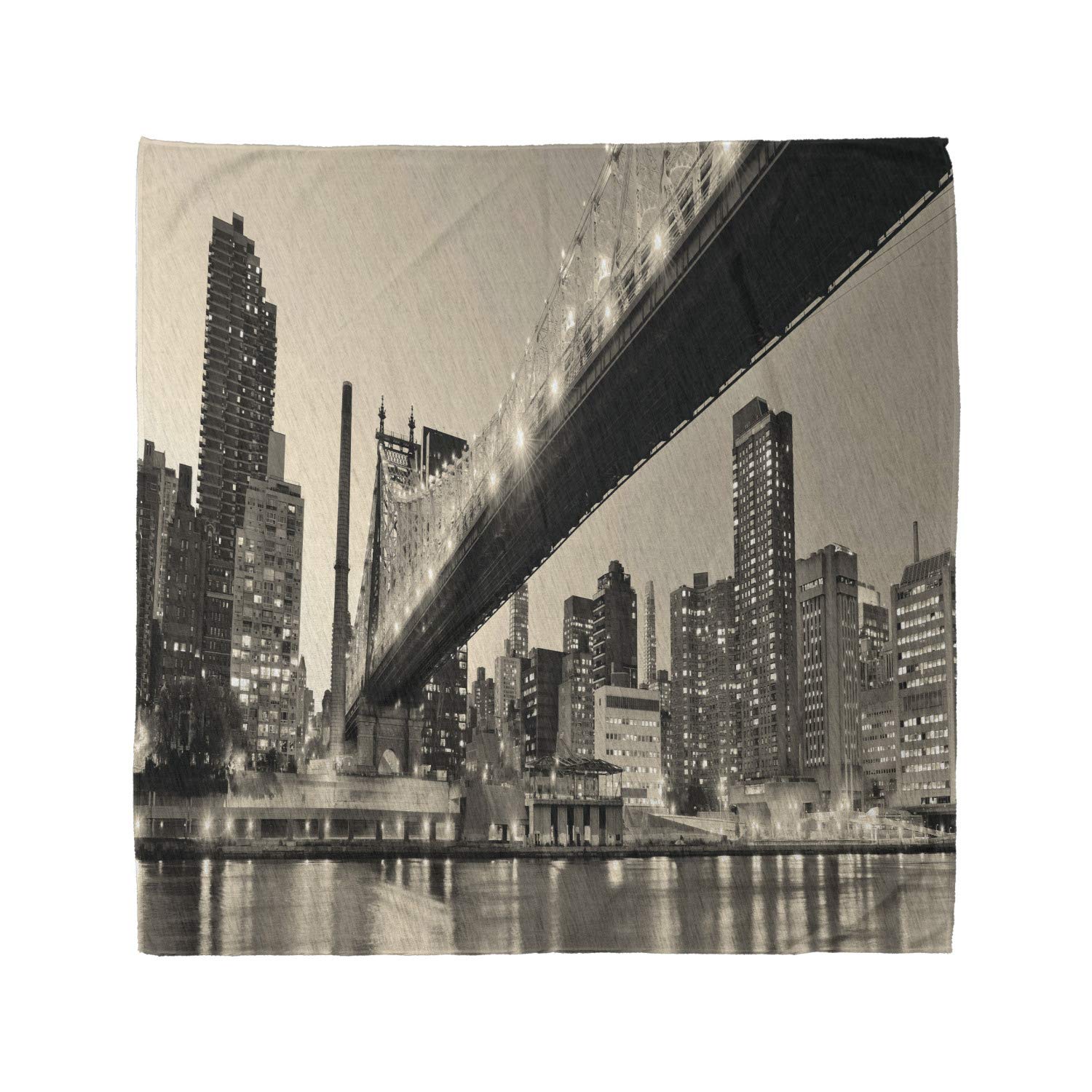 Ambesonne NYC Night Bridge View Bandana - Unisex Head & Neck Scarf for Outdoor Activities, Hiking, and Travel Accessories