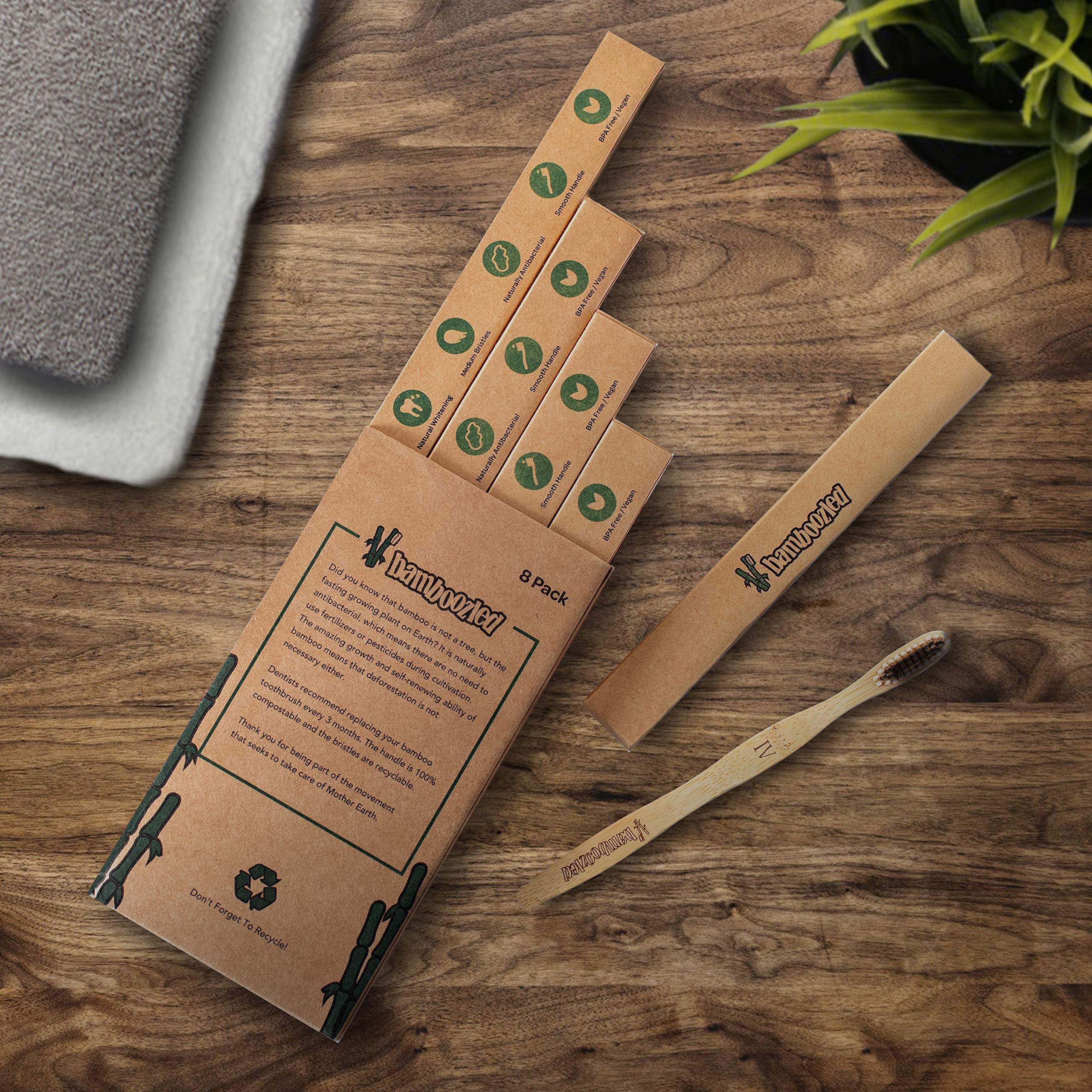 Eco-Friendly Bamboo Toothbrush with Charcoal Infused BPA-Free Medium Bristles - Organic, Biodegradable & Sustainable Teeth Whitening Solution (Set of 8) - Perfect for Travel, Home & Zero-Waste Lifestyle