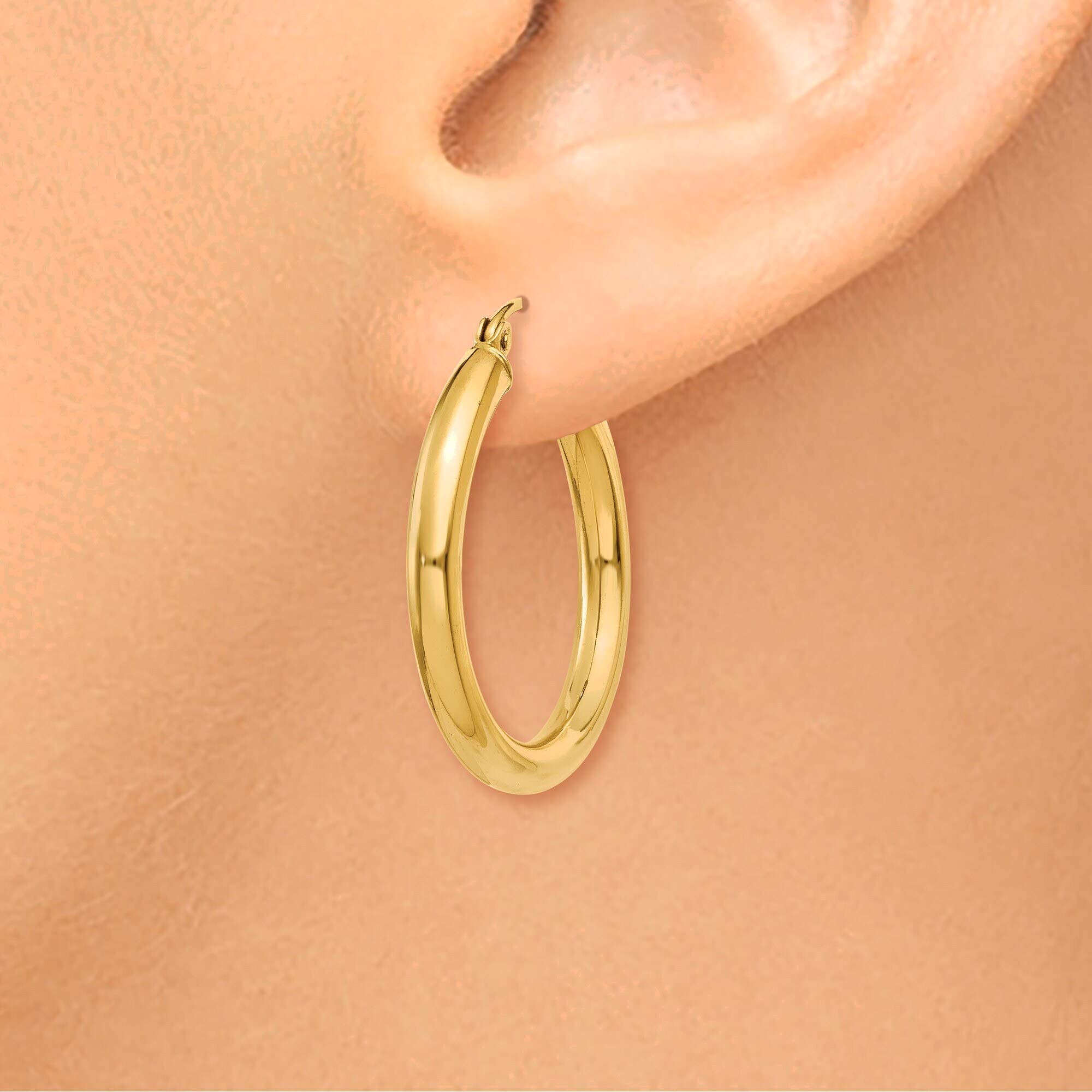 14K Yellow Gold 3mm Lightweight Polished Tube Hoop Earrings for Women - Perfect for Everyday Wear, Date Night & Special Occasions
