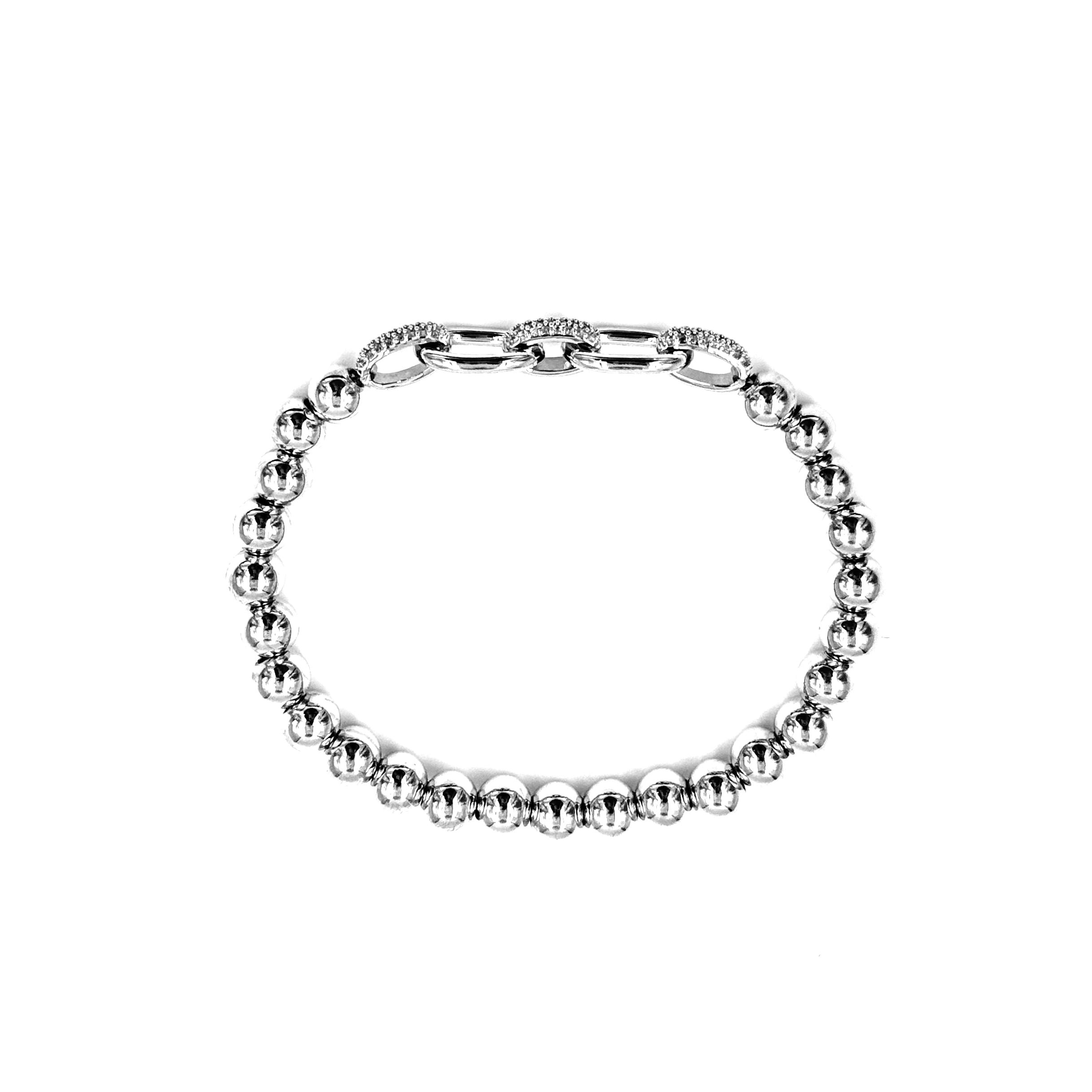 Ashley Gold Stainless Steel 3 CZ Circle Link Chain Stretch Beaded Bracelet for Women - Elegant Fashion Jewelry Gift for Birthday, Anniversary & Party Wear
