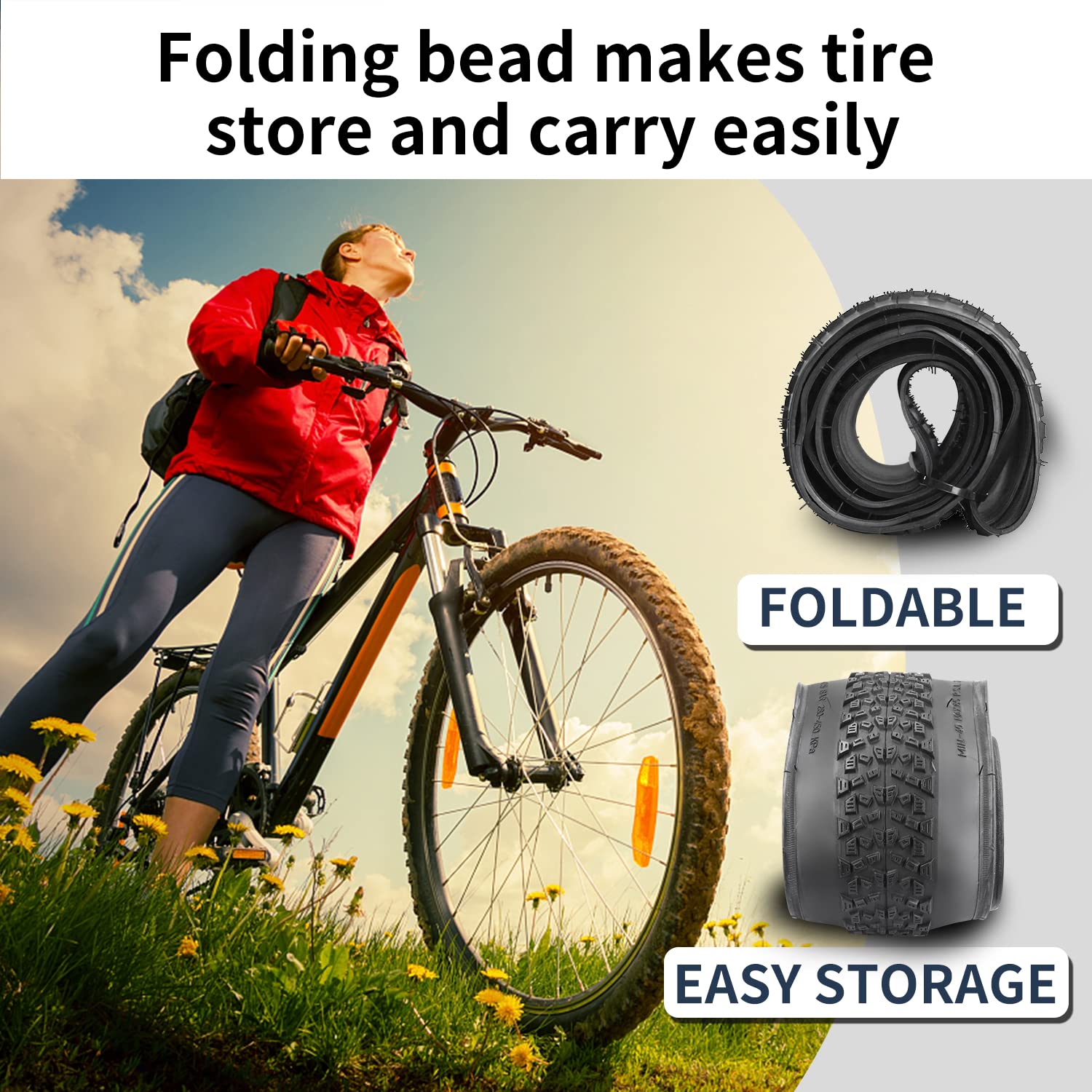 2 Pack Mountain Bike Tires 24/26/27.5/29 Inch - 1.95 to 2.125 Width Folding Replacement Tires with Bead Wire & Tire Levers - Perfect for Trail Riding, Commuting & Off-Road Cycling