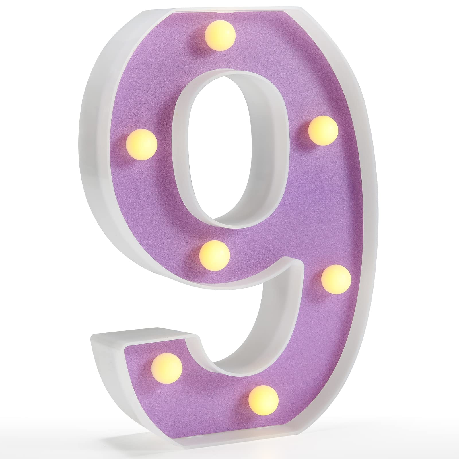 Pooqla LED Light Up Numbers - Purple Marquee Number 9 for Birthday, Wedding & Christmas Decor - Battery Powered Night Light Sign for Home, Bar & Party Decoration - Perfect for Celebrations, Events & Festive Lighting