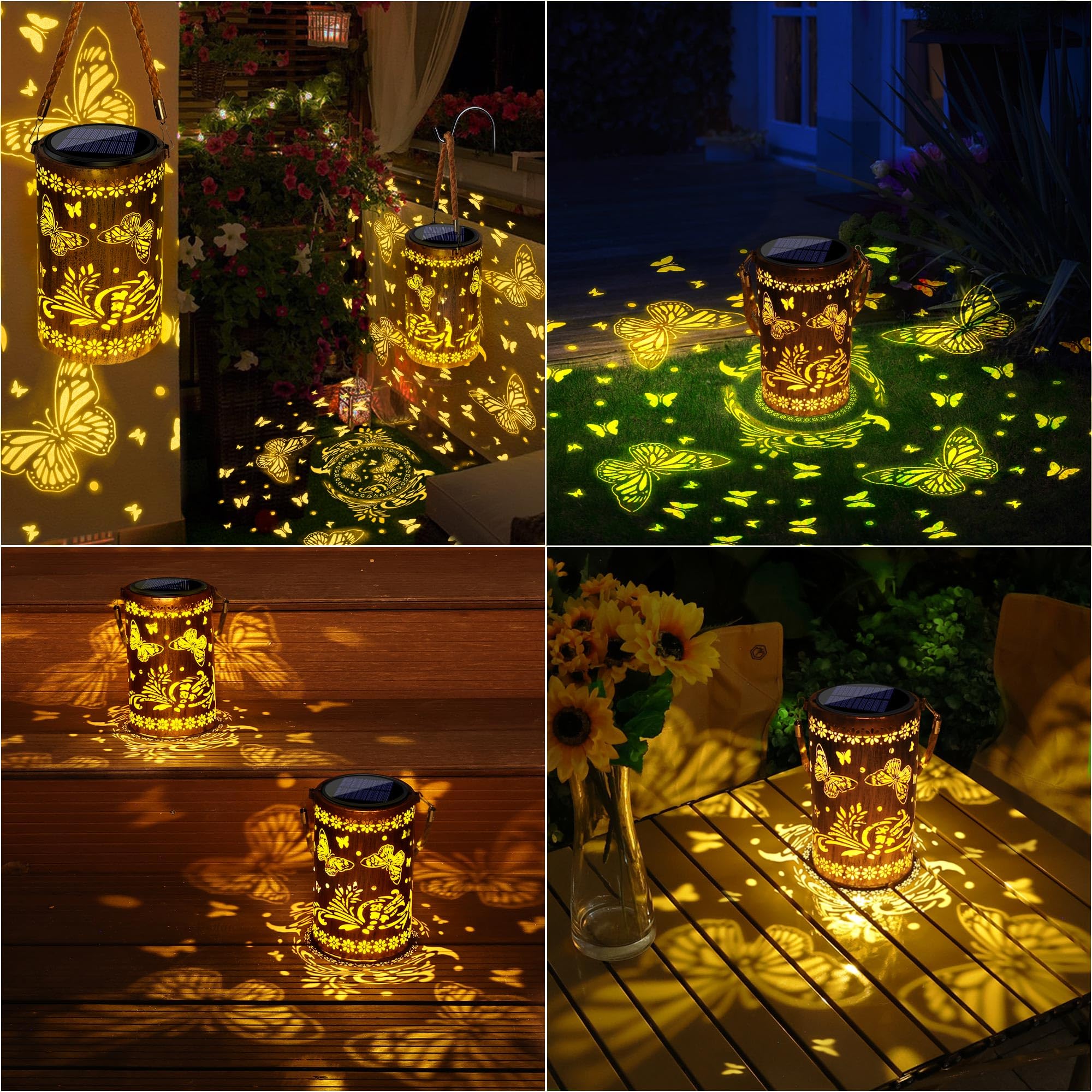Solar Powered Outdoor Lantern - Waterproof Hollow Metal Butterfly Garden Lights for Patio, Balcony, Yard & Walkway | Decorative Solar Lighting for Outdoor Spaces, Evening Ambiance & Landscape Decor