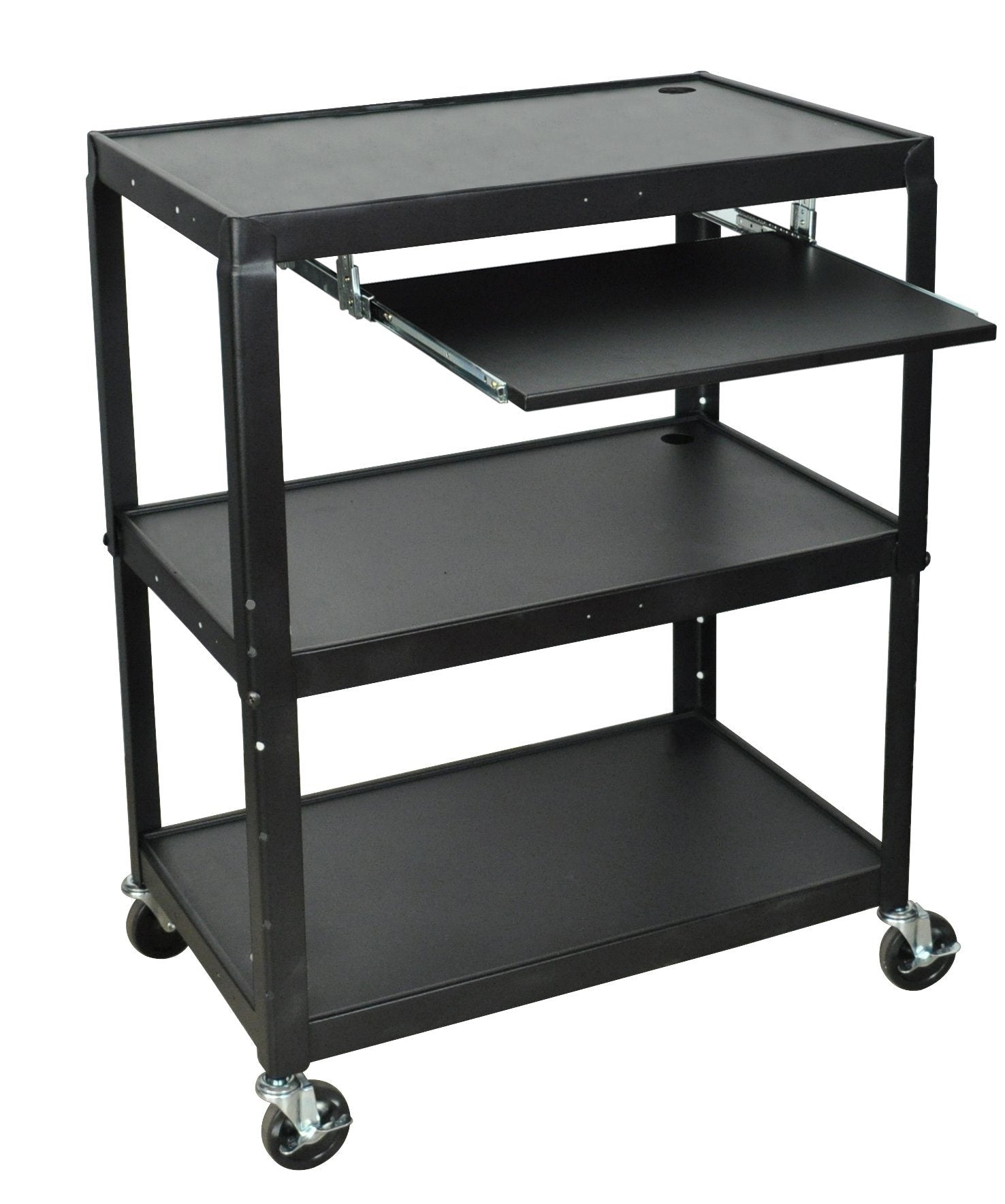 Luxor Extra Wide Steel Adjustable Height AV Cart with Pullout Keyboard Shelf - Perfect for Classrooms, Offices, and Conference Room Presentations