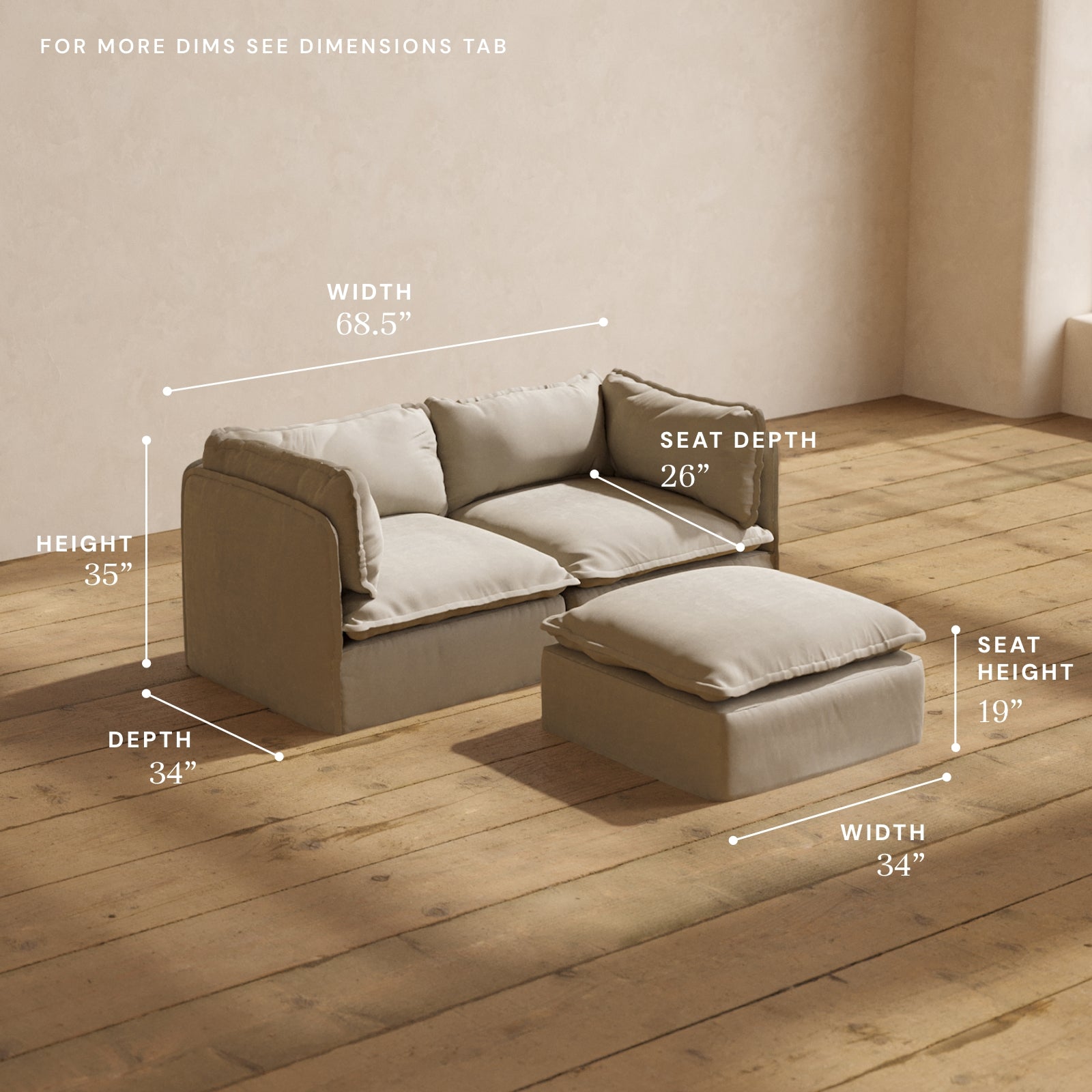 Premium Modular Performance 2-Seater Sofa with Ottoman in Dune Color | Deluxe Blend Fabric | Perfect for Living Room, Lounge & Home Theater Comfort