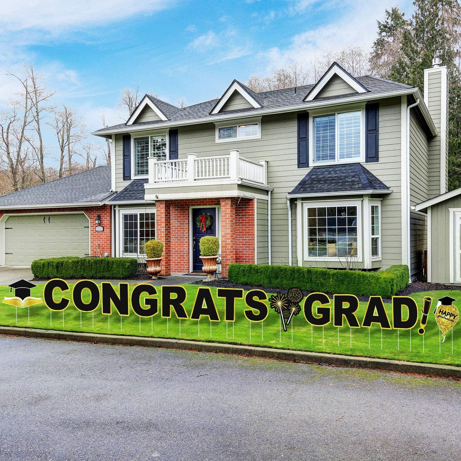 RUODON 2025 Graduation Yard Signs - Waterproof Lawn Decorations with Stakes for Outdoor Graduation Party | Congrats Grad Decor in Black & Gold | Perfect for Backyard Celebrations, School Events & Photo Backdrops