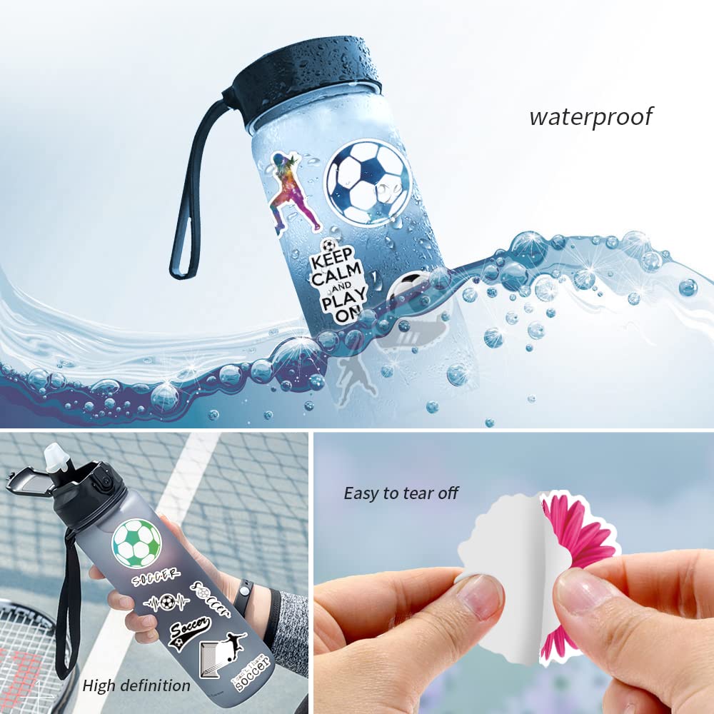 100PCS Waterproof Soccer Stickers - Sports Decals for Water Bottles, Laptops & Cars - Perfect Cute Gift for Girls & Teenagers - Great for School, Sports Events & DIY Projects