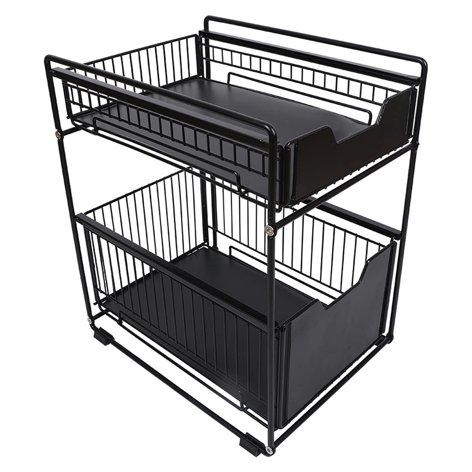 Under Sink Organizer - Expandable Metal Kitchen Shelves, Pull Out Storage Rack for Cabinets - Space Saving Drawer Type Shelf for Kitchen & Bathroom Organization (Perfect for Cleaning Supplies, Spices & Toiletries Storage)