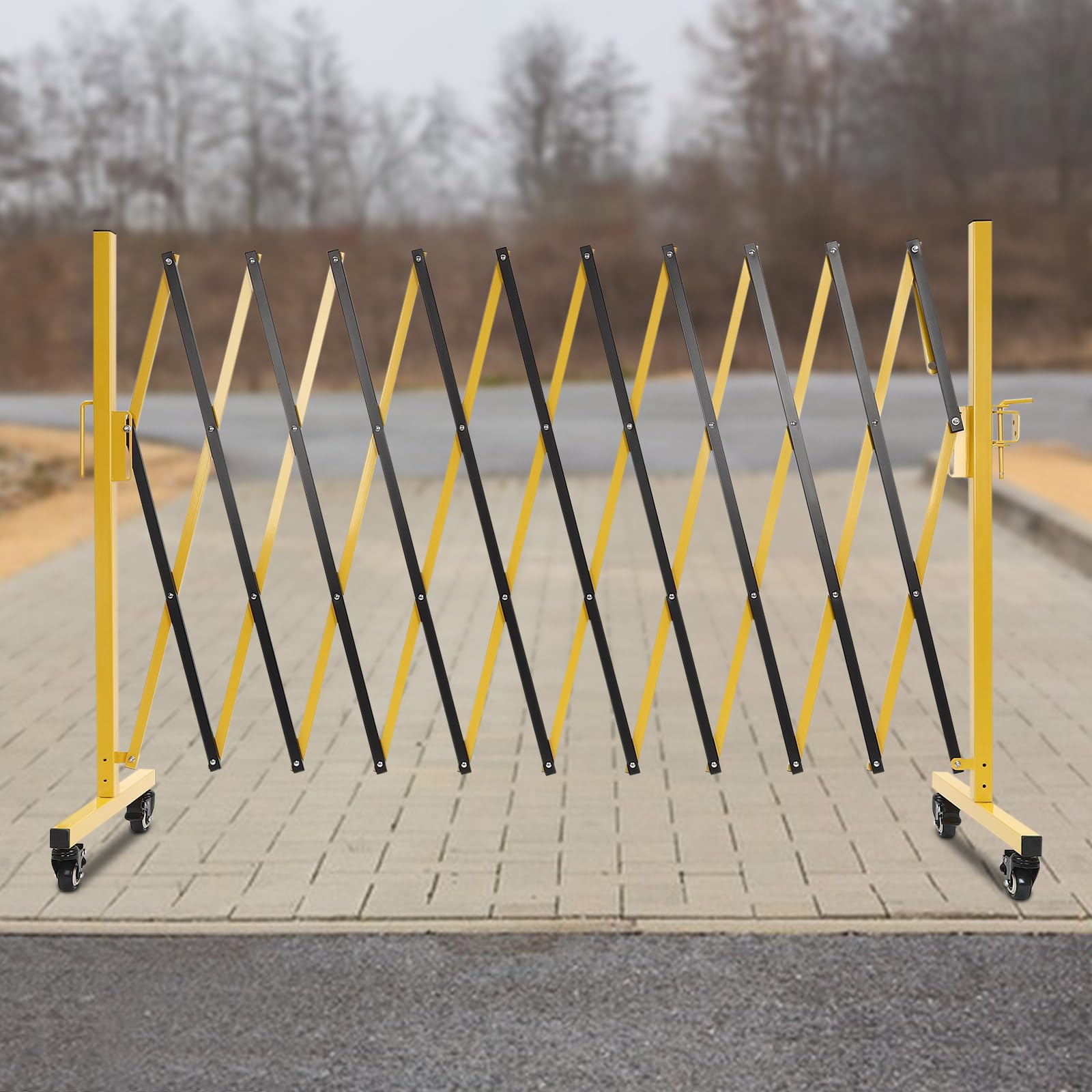 Foldable Industrial Expandable Metal Barricade - Adjustable Safety Barrier Gate with Wheels, Portable Traffic Fence (Yellow & Black, Expands to 11 Feet) - Ideal for Crowd Control, Construction Sites & Event Safety Management