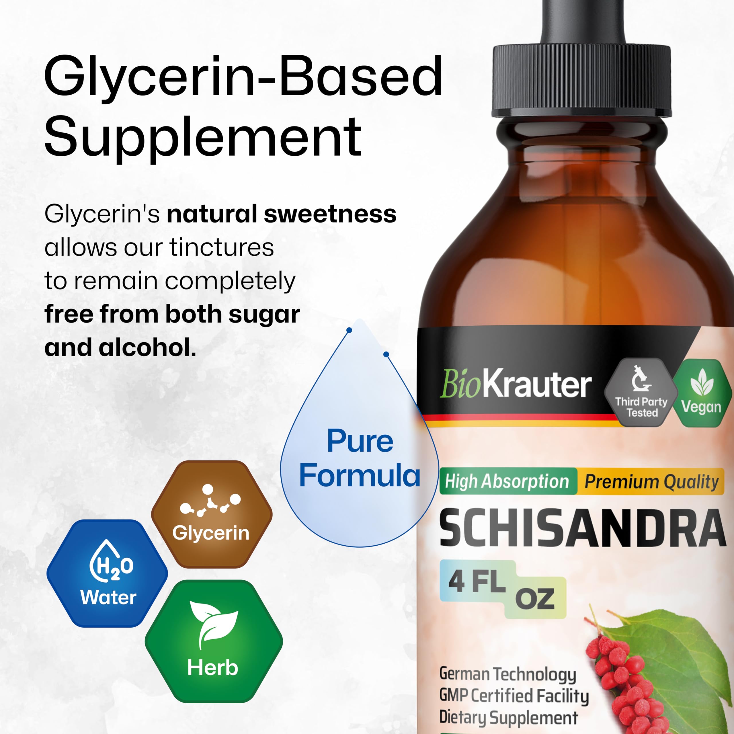 BIO KRAUTER Schisandra Berry Drops - Natural Mood Support Supplement with Schisandra Extract, Sugar-Free & Alcohol-Free (4 Fl Oz) - Perfect for Stress Relief & Daily Wellness
