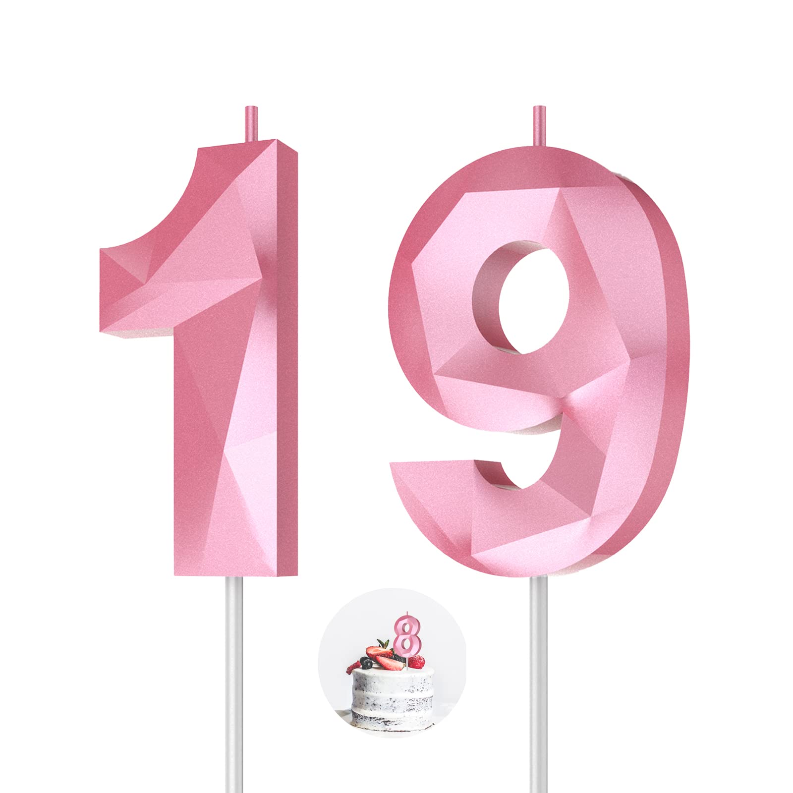 3D Diamond Shape Number 19 Birthday Candles - Pink 19th Happy Birthday Cake Topper Decorations for Women, Girls | Perfect for Birthday Parties, Weddings, Anniversaries & Celebration Theme Events