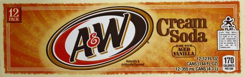 A&W Cream Soda - 12 Pack (12 Fl Oz Cans) | Refreshing Vanilla Flavored Soda for Parties, BBQs & Family Gatherings