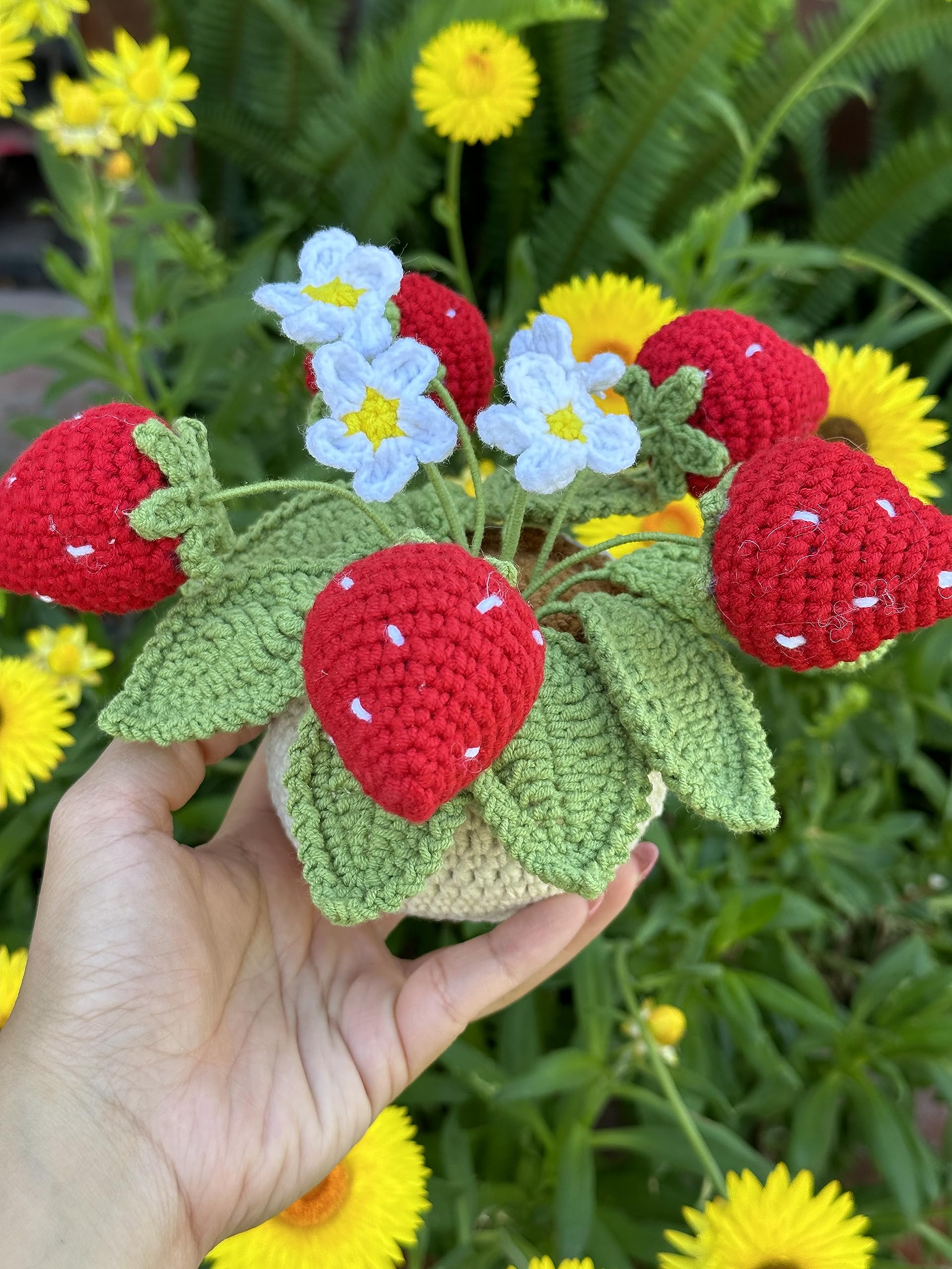 Handmade Crochet Strawberry Plant - Cute Amigurumi Home Decor for Table, Shelf & Nursery | Unique Gift Idea for Plant Lovers & DIY Enthusiasts | Perfect for Living Room, Bedroom & Office Decor