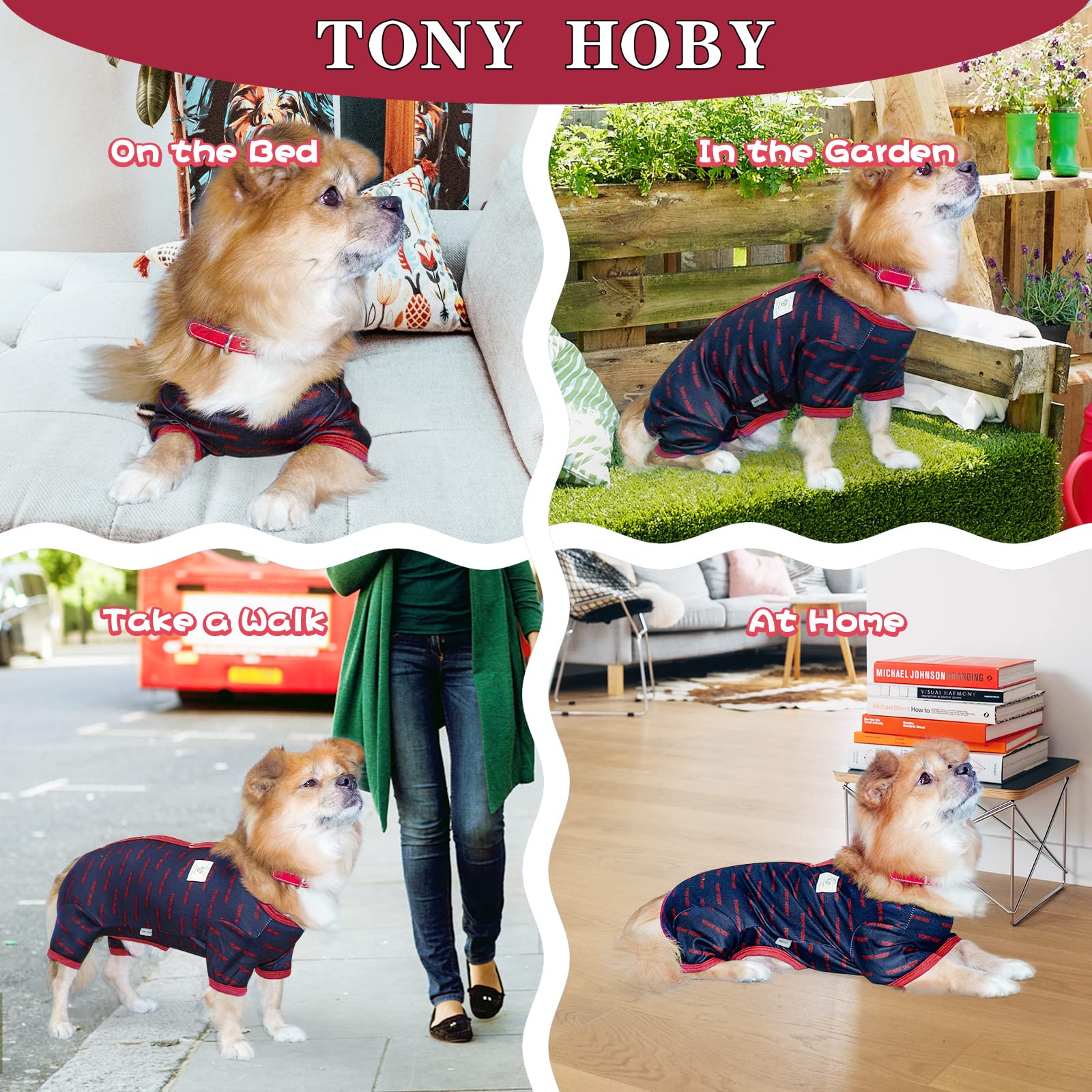 TONY HOBY Dog Pajamas for Winter - Warm Thermal Jumpsuit for Small & Medium Dogs, Female/Male 4-Legged Dog Pajamas (Dark Blue, Girl, Size L) - Cozy Sleepwear for Cold Nights & Indoor Comfort