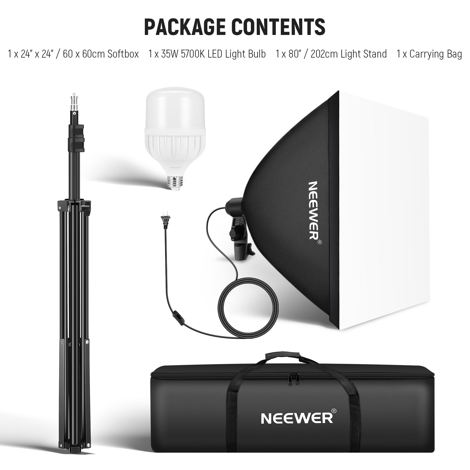 NEEWER NK300 24x24 Inch 60x60cm 350W Equivalent Softbox Lighting Kit for Photography, YouTube Videos, and Studio Portraits