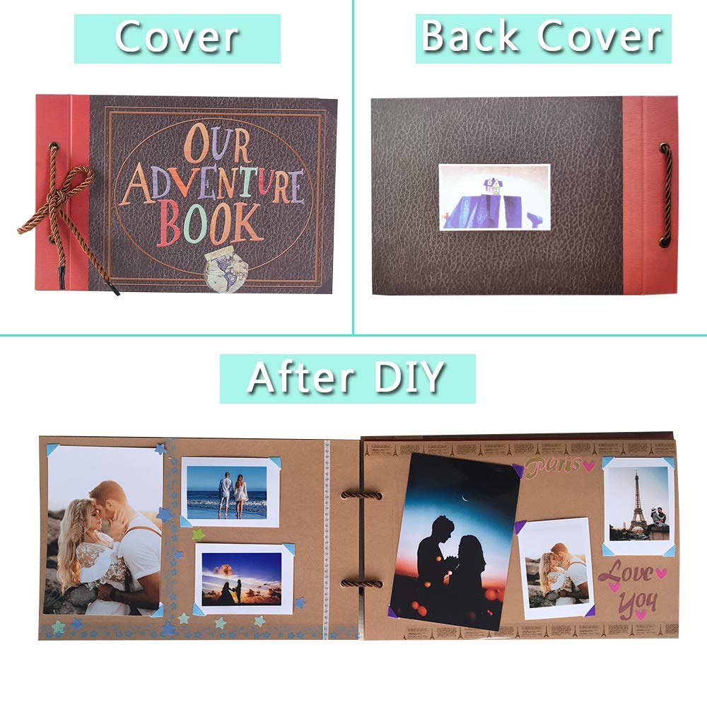 Vienrose DIY Scrapbook Photo Album - Embossed Adventure Memory Book for Couples, Travel & Friends (Perfect for Wedding, Anniversary, Birthday Gifts & Travel Journaling)