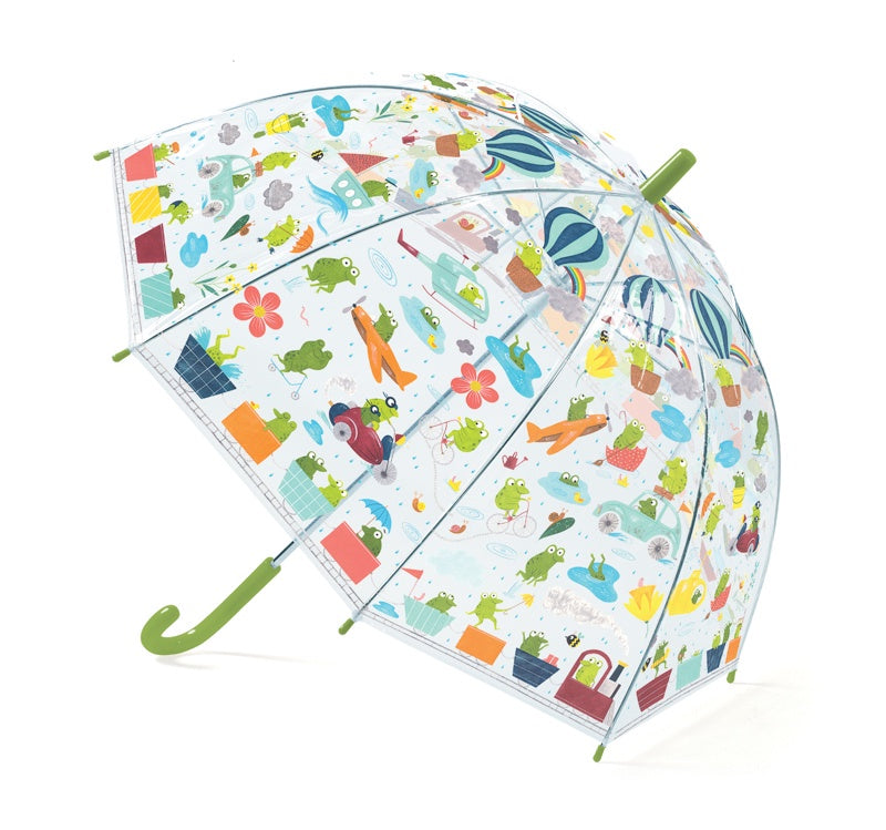 DJECO Froglets Umbrella - Cute Frog Design Kids Rain Umbrella for Boys & Girls - Perfect for School, Outdoor Play & Rainy Day Adventures