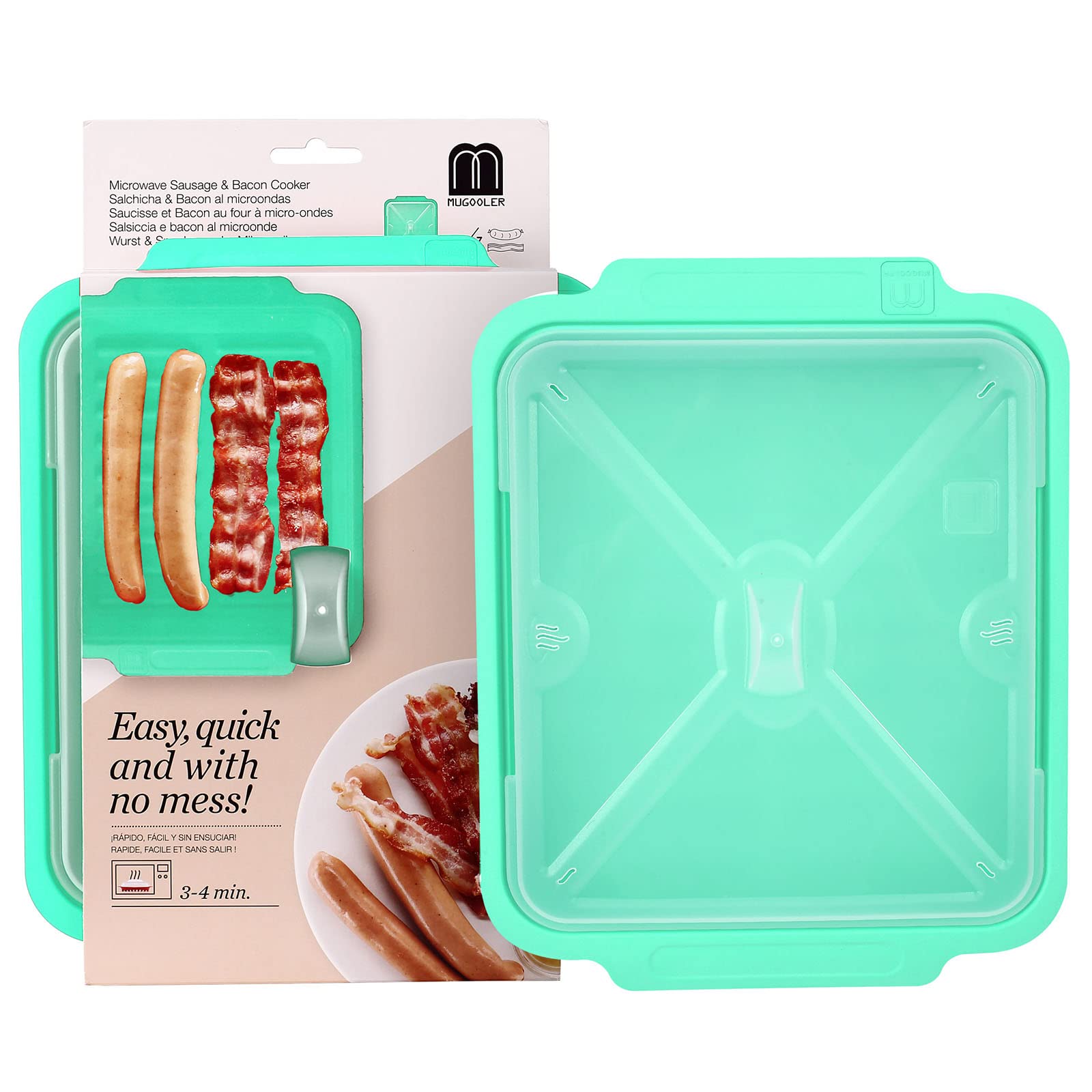 MMUGOOLER Microwave Bacon Cooker with Lid - Quick & Safe Bacon Maker, No Mess, 11.3”L x 9”W x 2.4”H (Blue) - Perfect for Breakfast, Sandwiches & Keto Diet