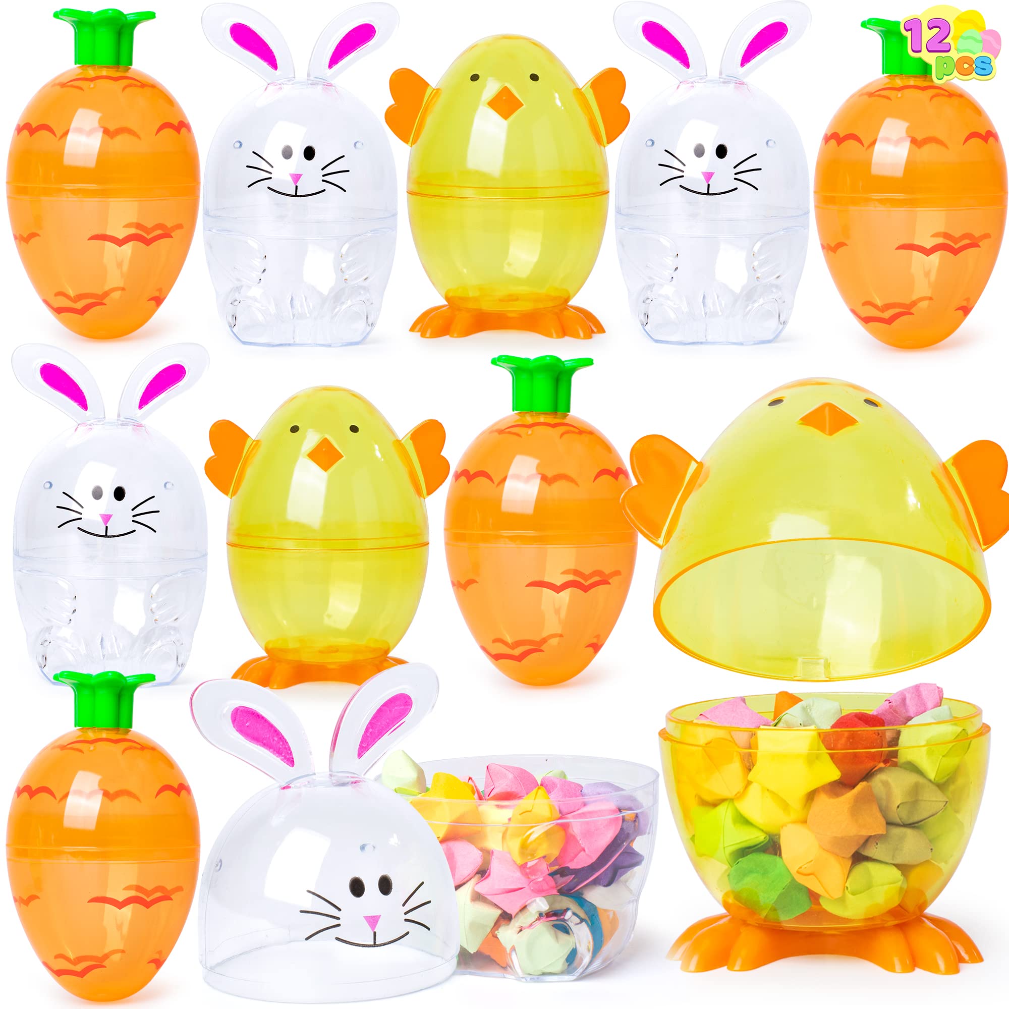 JOYIN 12 Pcs Bunny Shaped Easter Eggs - Fillable Plastic Shells for Easter Egg Hunt, Basket Stuffers, Party Favors & Classroom Prizes - Fun Holiday Decorations for Kids Easter Party & Spring Celebrations