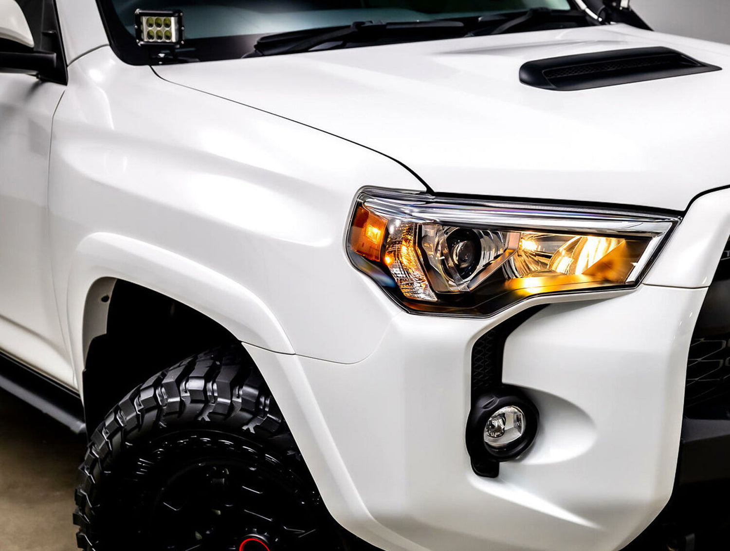 36W White LED A-Pillar SS Pod Light Kit with Amber Strobe for 2014-2022 Toyota 4Runner - Off-Road Lighting for Night Driving & Emergency Signaling