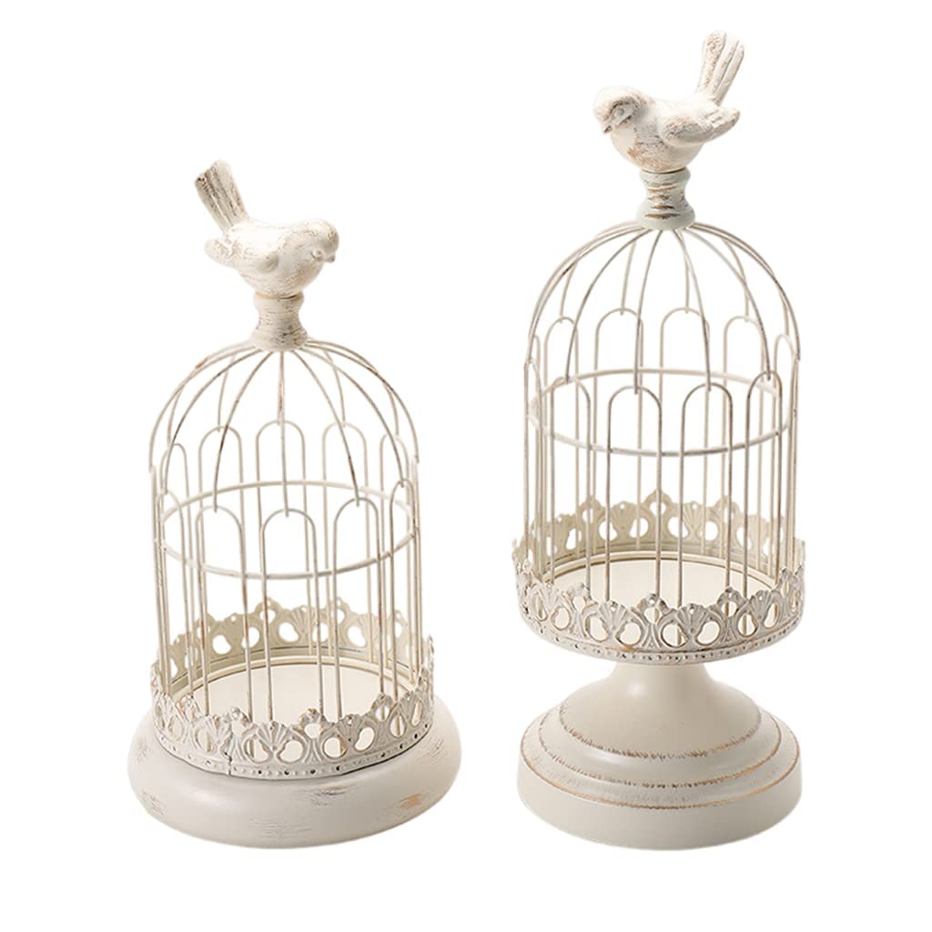 Iron Birdcage Tealight Candle Holders - 2Pcs White Vintage Candle Stands for Wedding, Party, Fireplace, Christmas & Home Decor - Perfect for Centerpieces, Tablescapes, and Romantic Ambiance