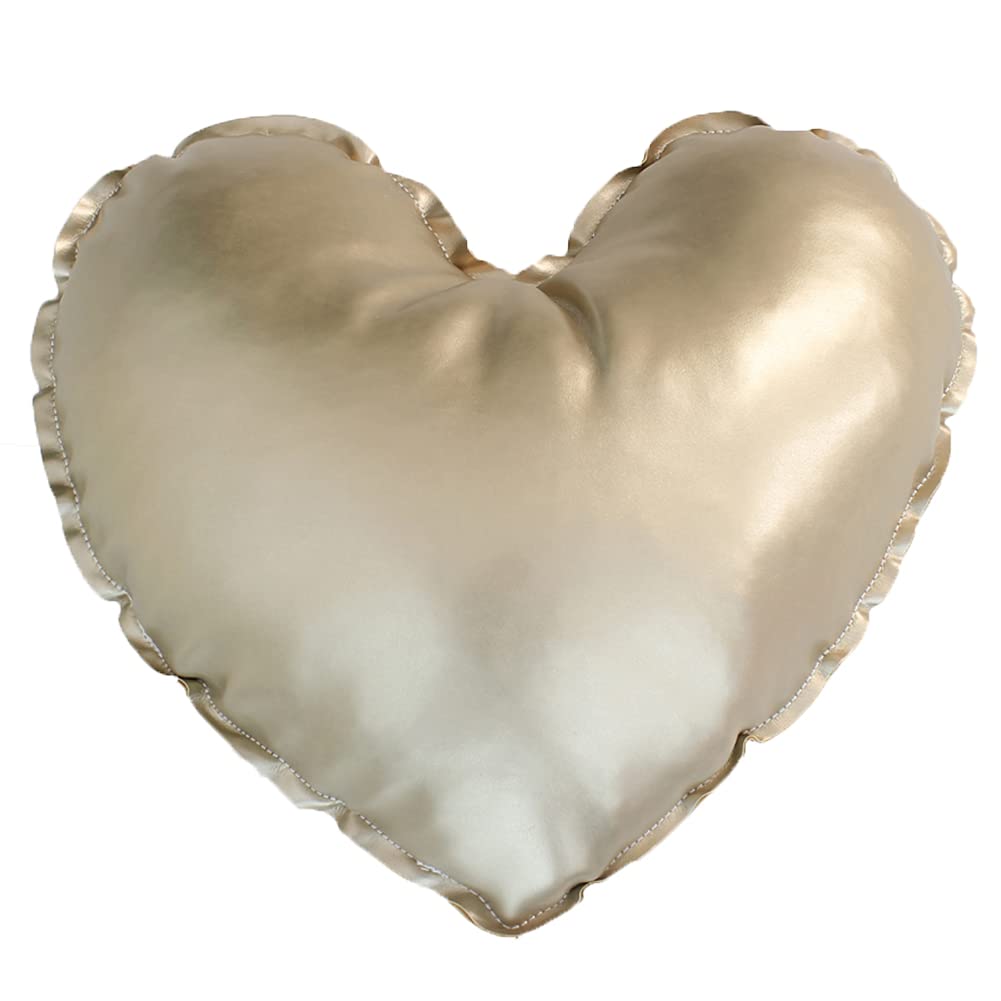 Soft Star & Heart Plush Pillow - Gold PU Leather Decorative Throw for Sofa & Bed