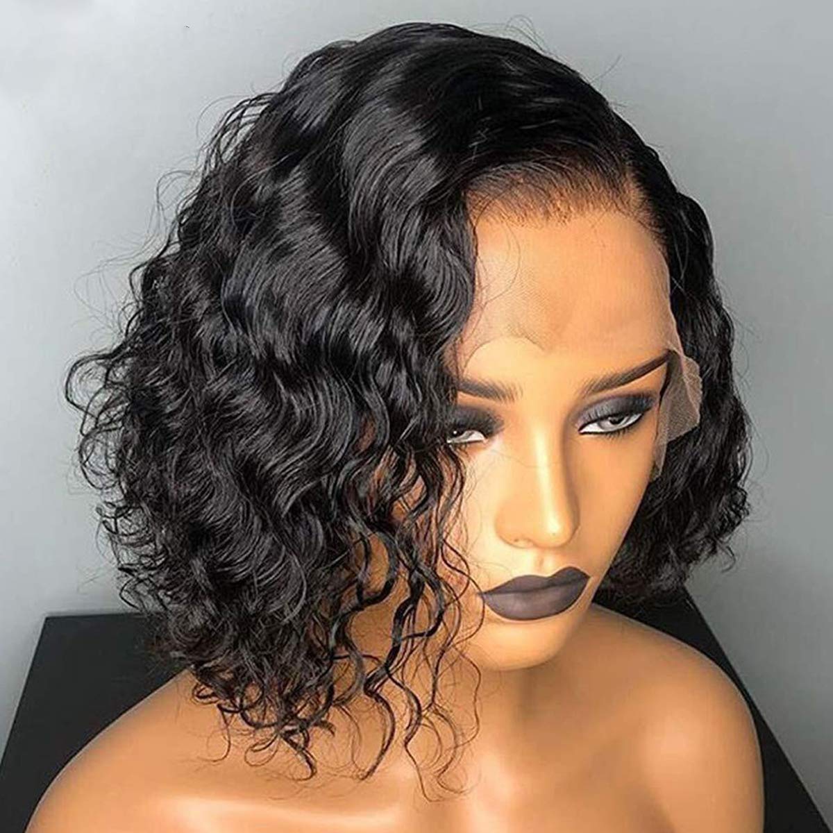 360 Kinky Curly Brazilian Human Hair Wig 10A Short Bob Wigs for Black Women with Baby Hair - 360 Lace Frontal Wig, Natural Color, Small Cap, 10