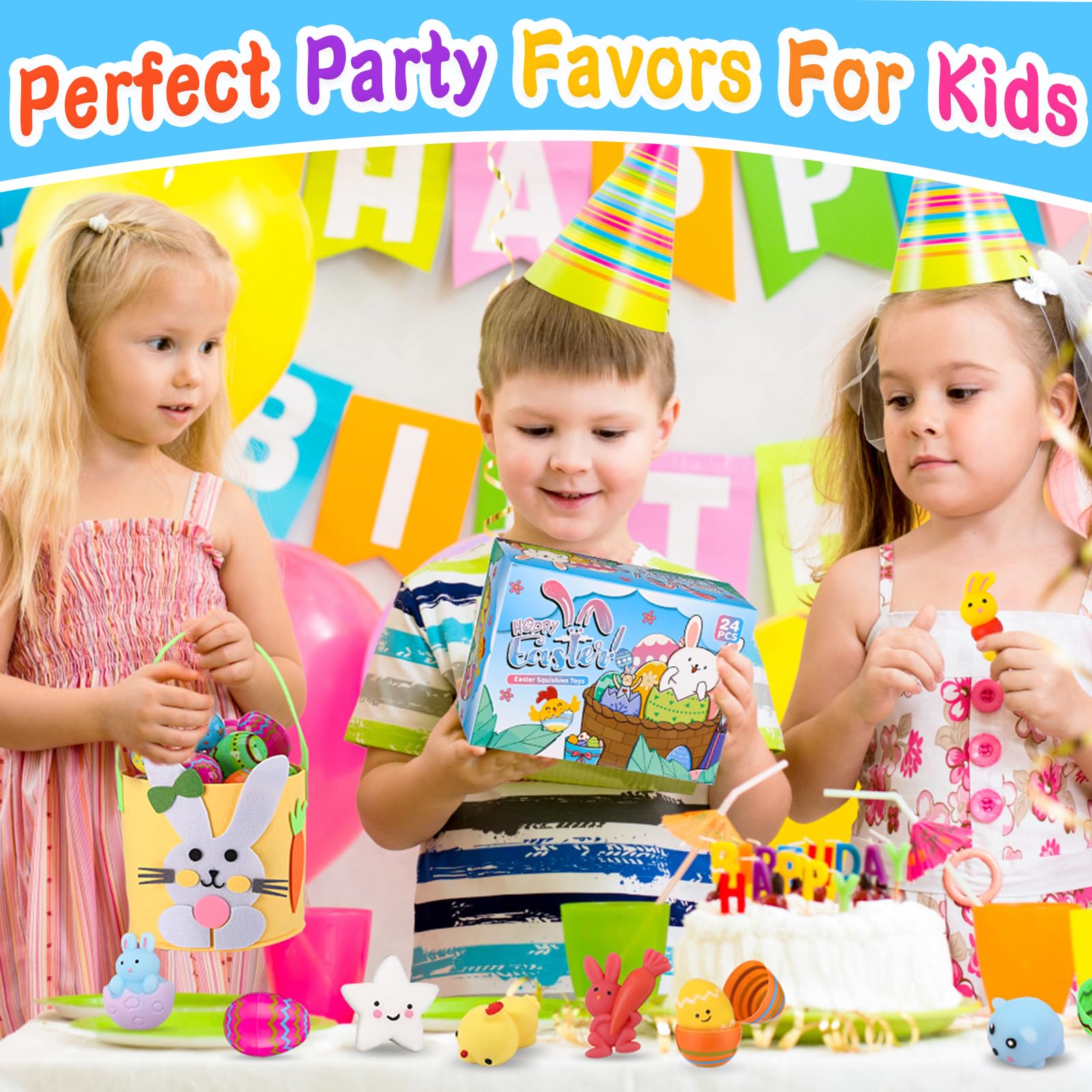 24Pcs Mochi Squishy Toys - Easter Egg Hunt Basket Fillers, Stress Relief Sensory Toys for Kids, Easter Party Favors & Classroom Prizes - Perfect for Easter Celebrations, Birthday Gifts and Sensory Play Therapy