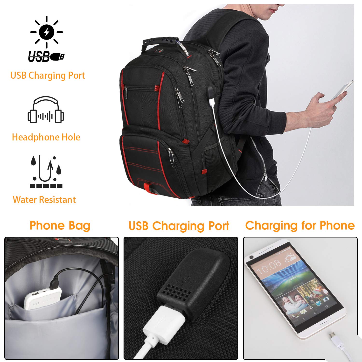 LTINVECK Extra Large Travel Laptop Backpack for Men & Women - TSA Friendly Business Backpack with USB Charging Port & RFID Protection - Fits 17 Inch Laptops - Perfect for Air Travel, Commuting & Office Use