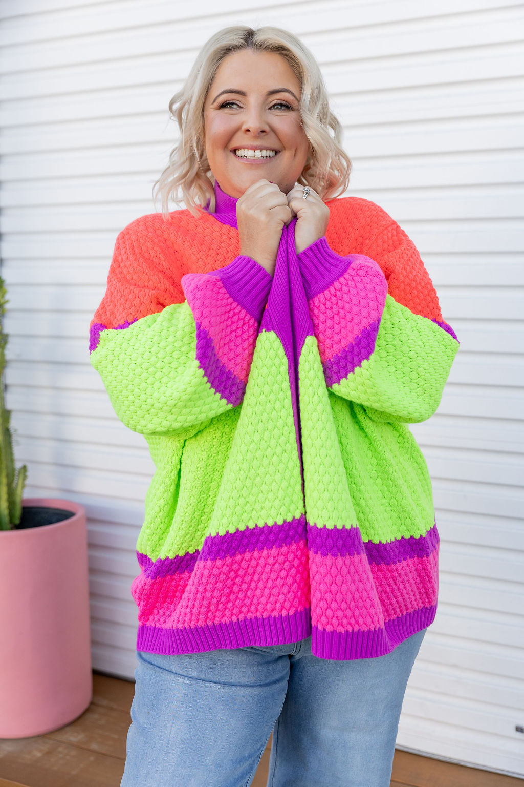 Stylish Marbelle Knit Cardigan in Fluro Mix - Perfect for Casual Outfits, Office Wear & Cozy Evenings