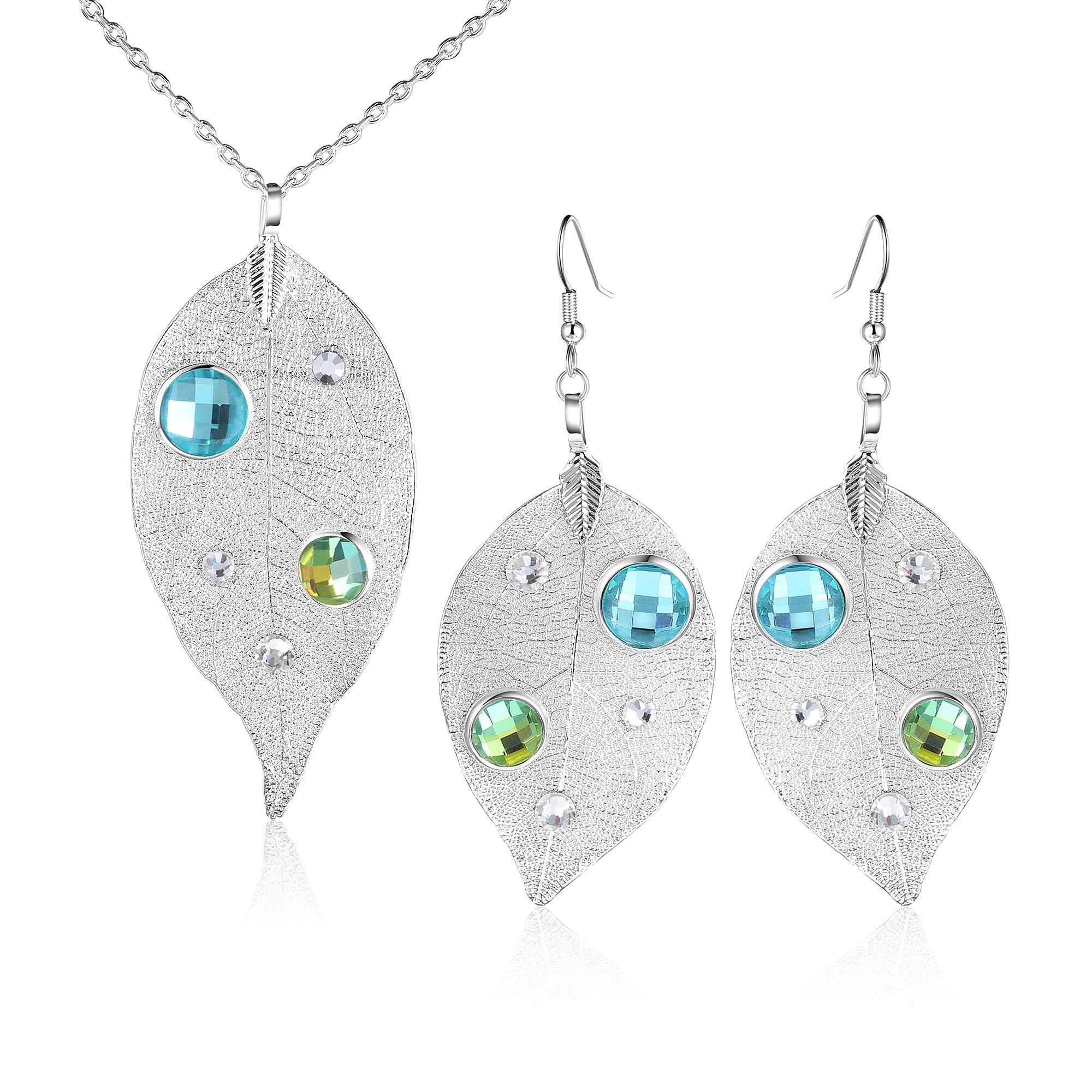 NABTYJC Swarovski Crystal Leaf Earrings and Necklace Set - Elegant Filigree Dangle Jewelry for Women, Fashion Gift for Her, Perfect for Parties, Weddings & Special Occasions