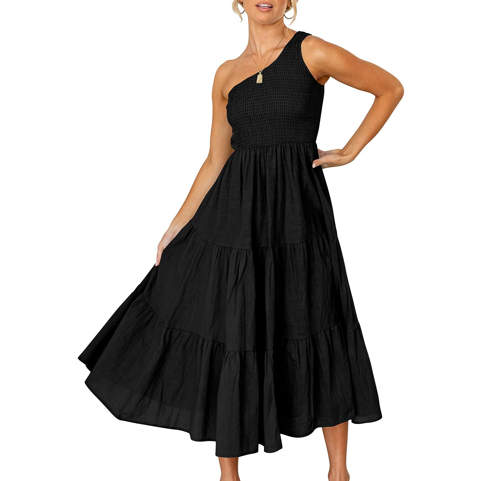 **Asymmetrical Party Dress for Women - Chic Sexy Off Shoulder Midi Cocktail Dress, Sleeveless Elegant Beach & Evening Wear (Black, Medium) | Perfect for Weddings, Parties & Summer Vacations**