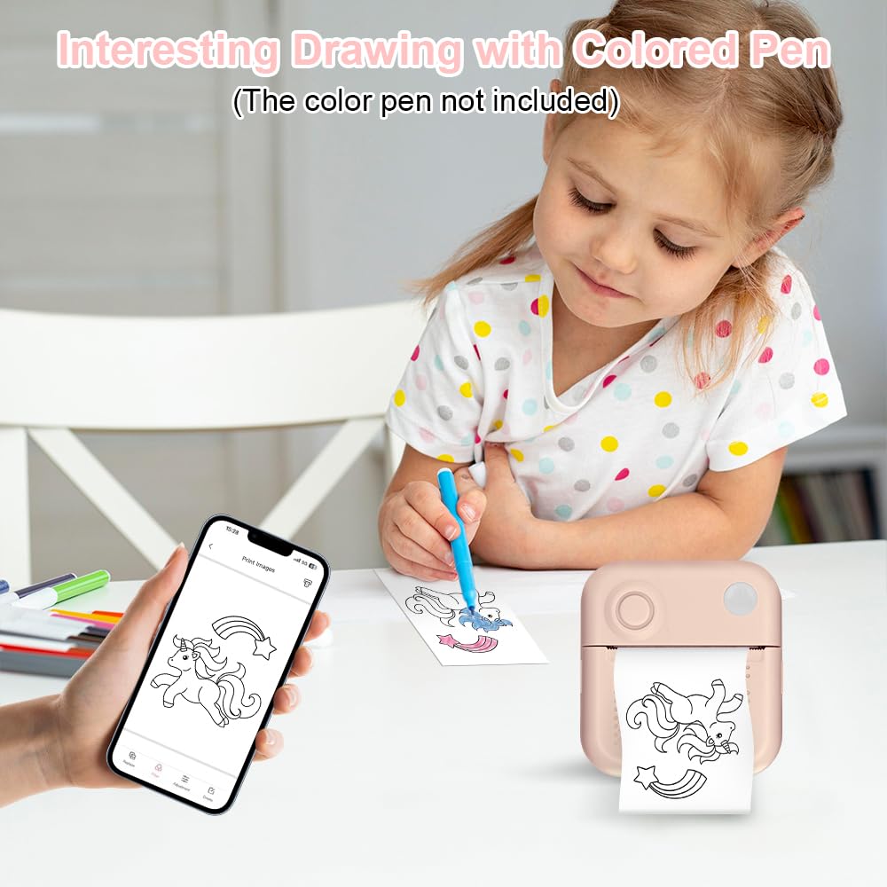 Mini Bluetooth Thermal Printer - Portable Wireless Sticker Maker with 3 Rolls Paper, Inkless Label Printer for Scrapbooking, Photos & DIY Crafts | Perfect for Home Organization, Gift Wrapping & Journaling (Pink)