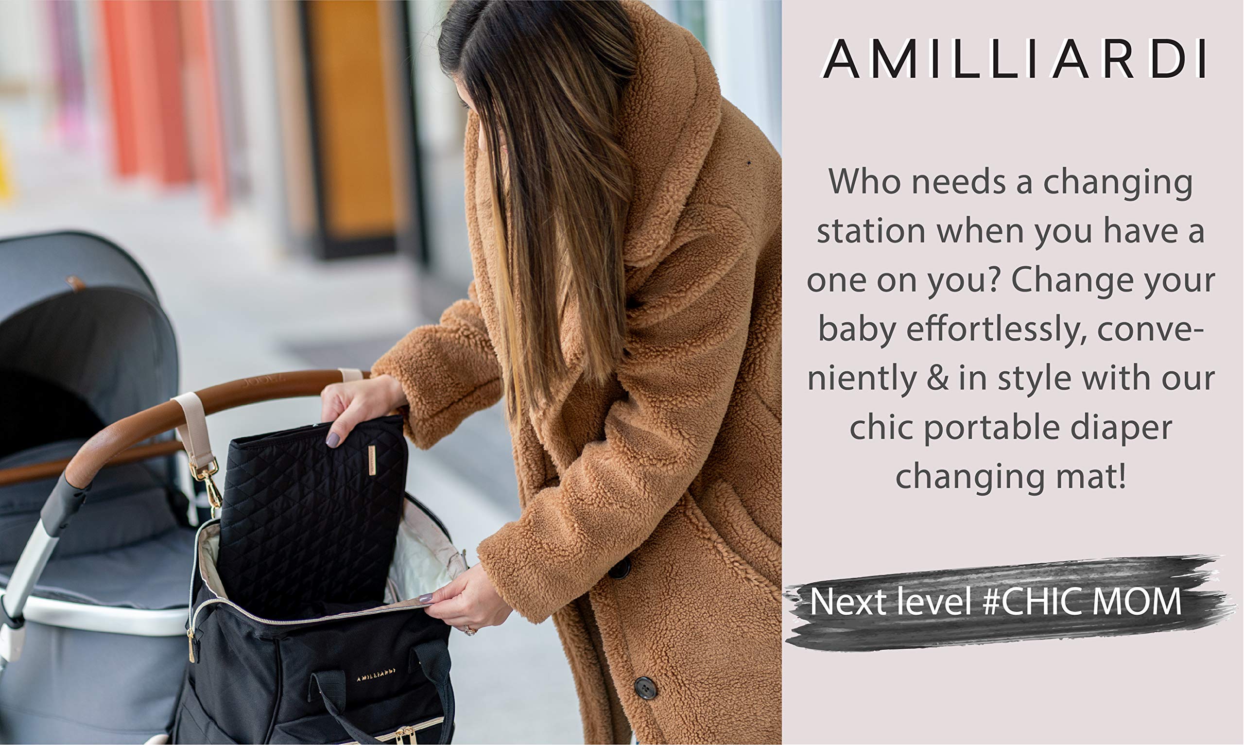 AMILLIARDI Portable Diaper Changing Pad - Waterproof Travel Changing Mat for Baby, Infant & Newborn - Stylish & Chic Foldable Black Changing Pad for On-the-Go Parents, Perfect for Car, Stroller & Diaper Bag