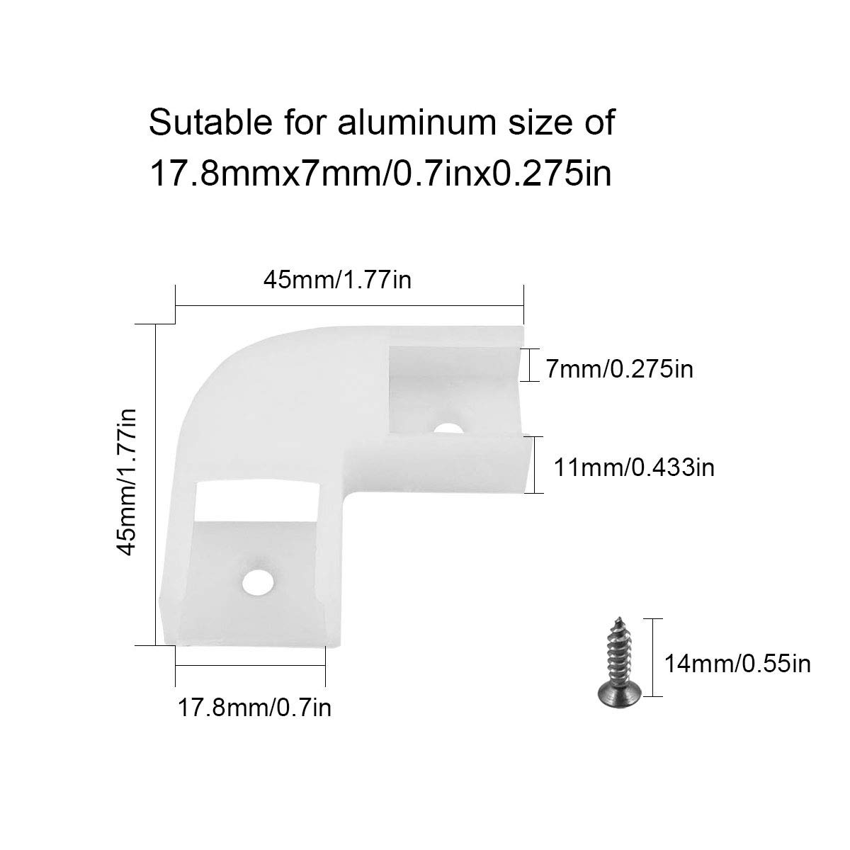 HAMRVL LED Channel Connectors Corner Kit - 45x45mm 90 Degree Angle Connectors for LED Strip Lights, Compatible with U-Channel LED Light Diffusers (17.8x7mm) - Aluminum Profile with Screws - Perfect for Kitchen Cabinets, Display Cases & Home Decoration Lighting Solutions